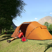 Camping Tent 4-6 Man 2 Bedrooms UV Protection Tunnel, Orange