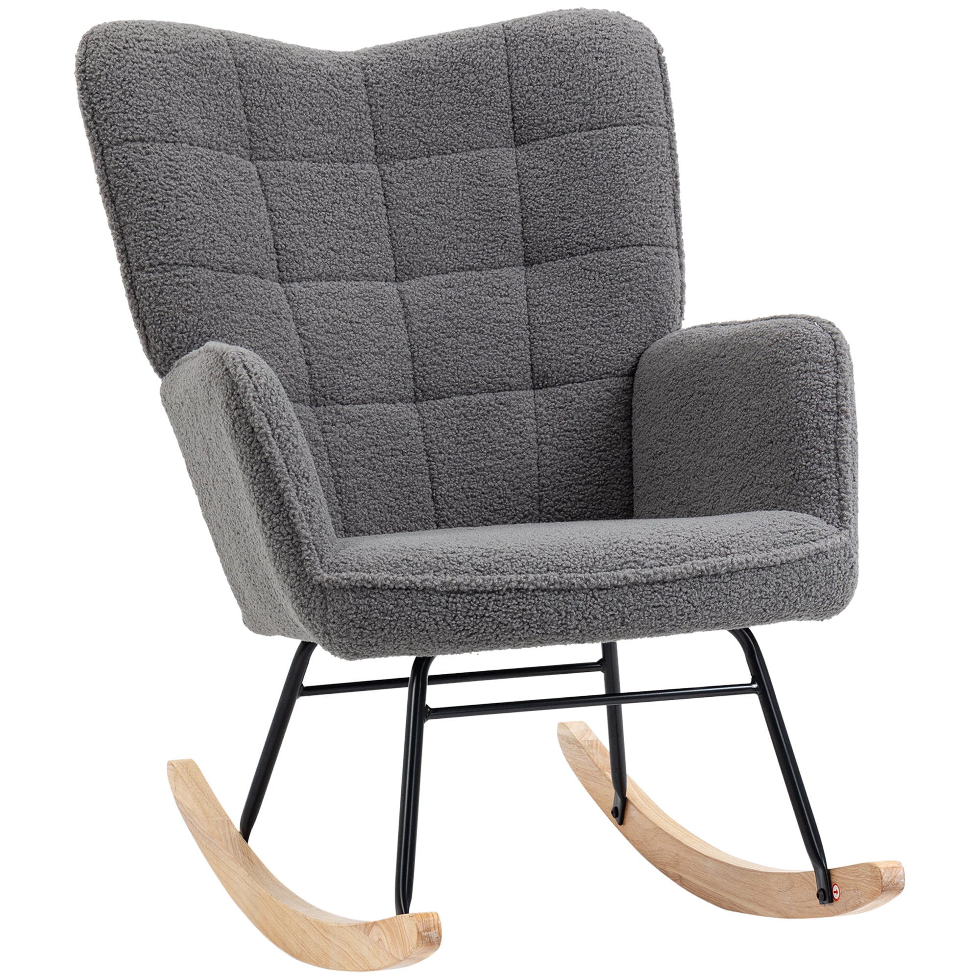 Rocking Armchair with Berber Fleece Look, Wooden Runners, 120kg Capacity, Dark Grey