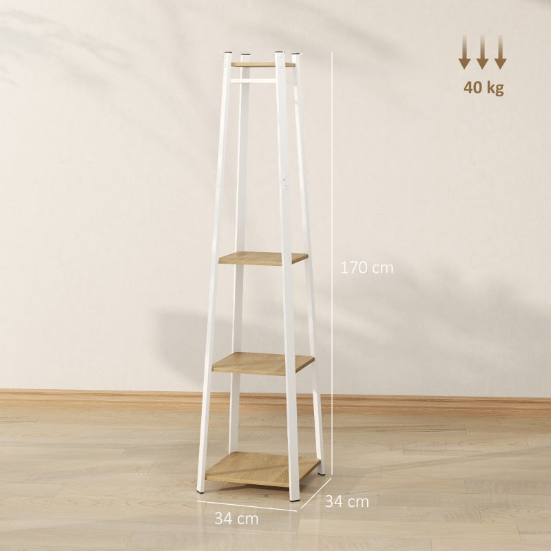 Compact Freestanding Coat Rack Multi-Storage Trapezium - White/Oak