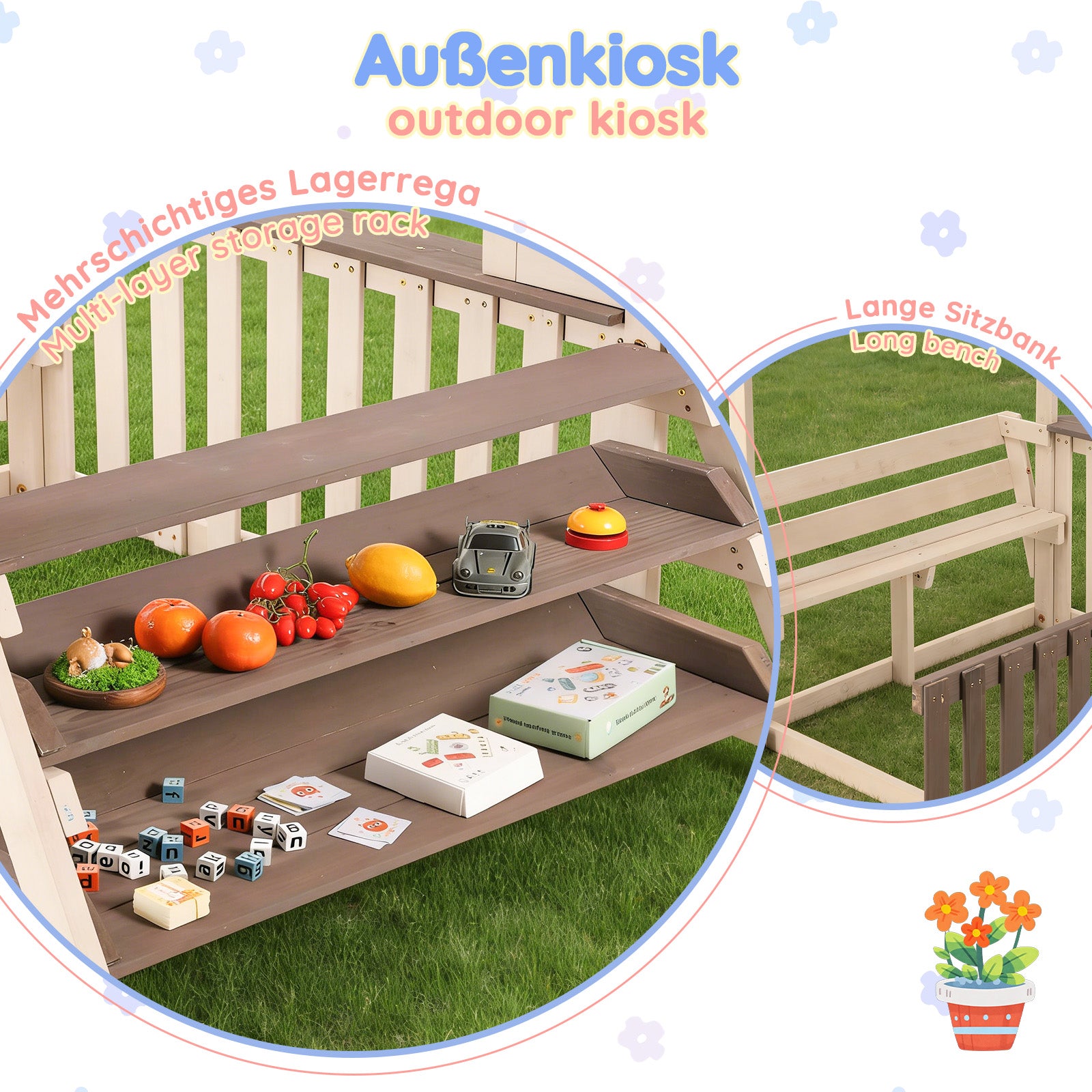 Outdoor Kitchen Playset with Rainproof Roof and Multi-purpose Shelf, Grey Wood