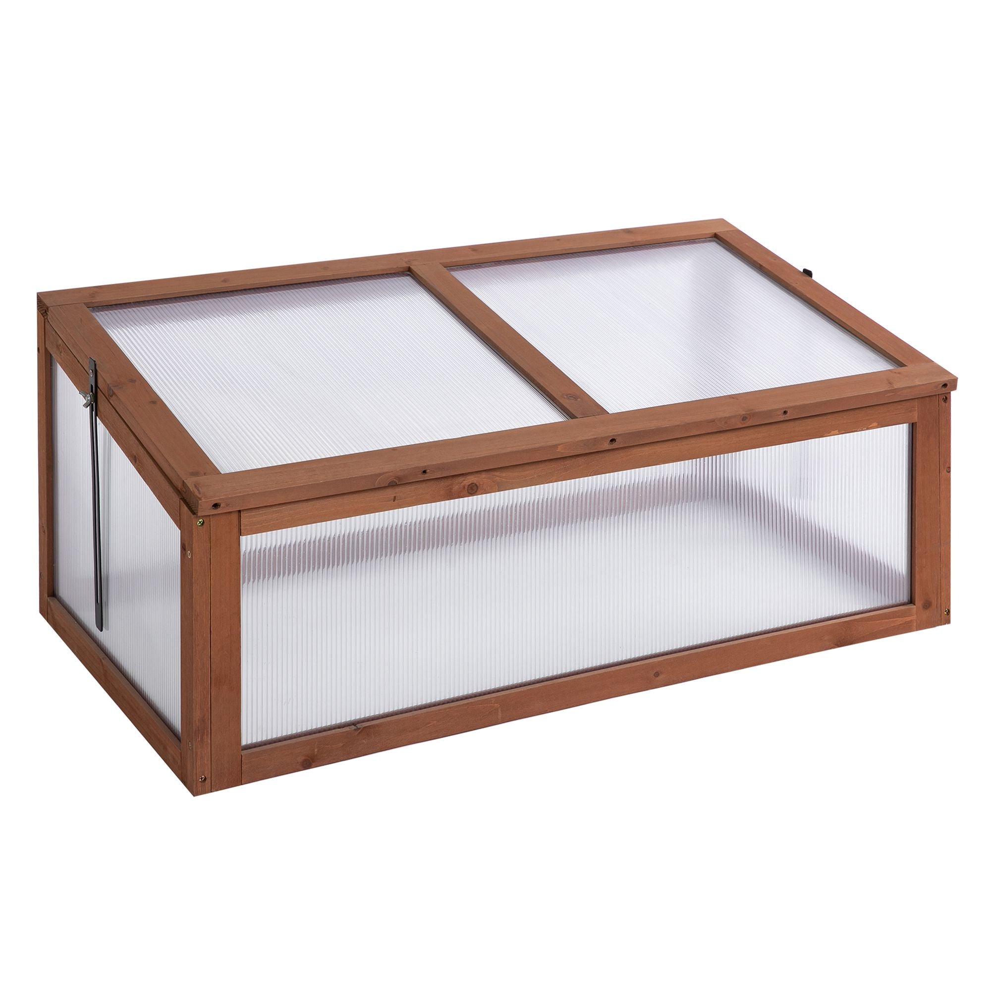 Wooden Cold Frame Greenhouse, Small Polycarbonate Openable Top, Brown