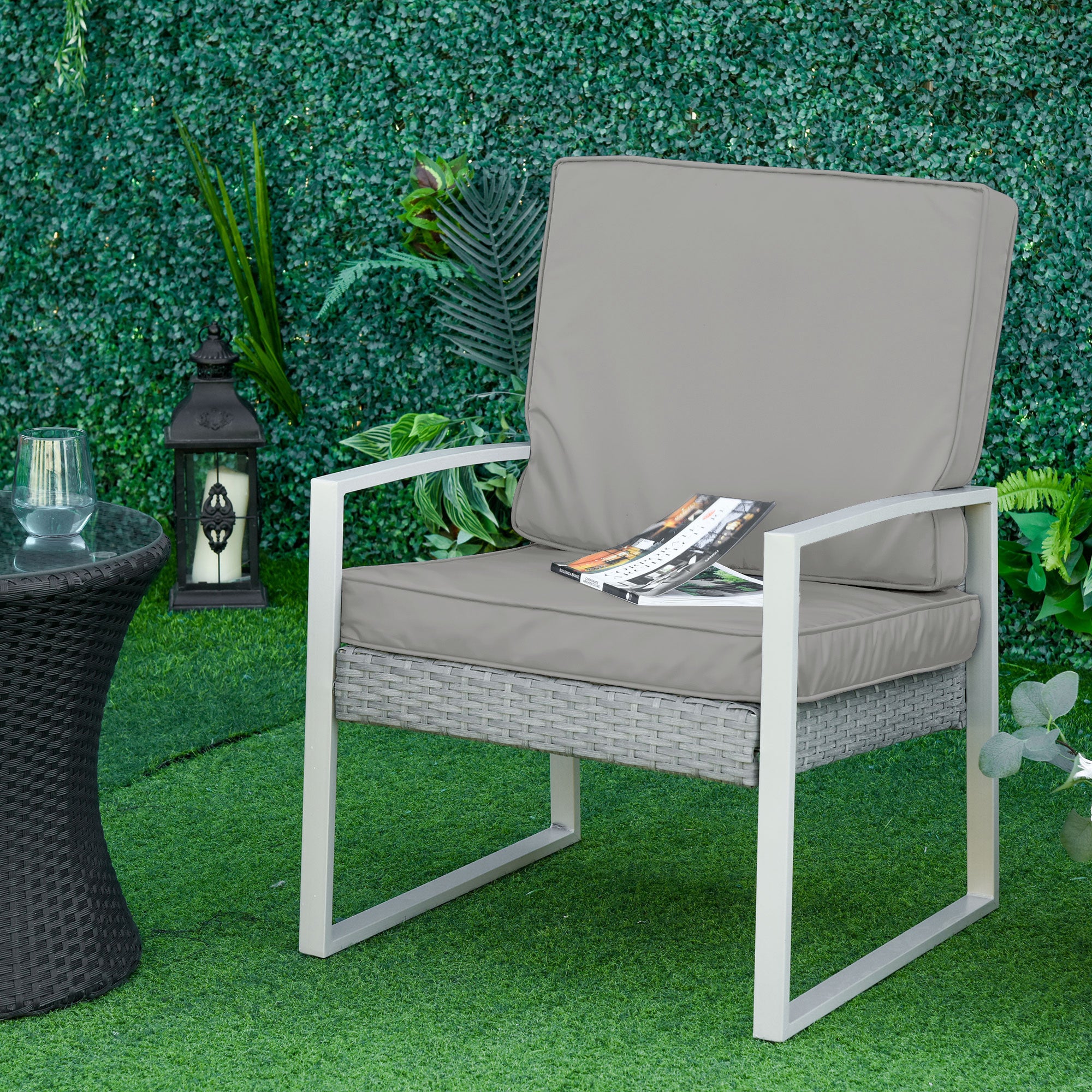 Set of 2 Seat Cushions, 56x52cm 7cm Thick Washable Fabric, Light Grey