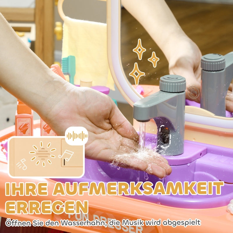 Children's Vanity Table, LED Mirror, Music, Faucet, Purple