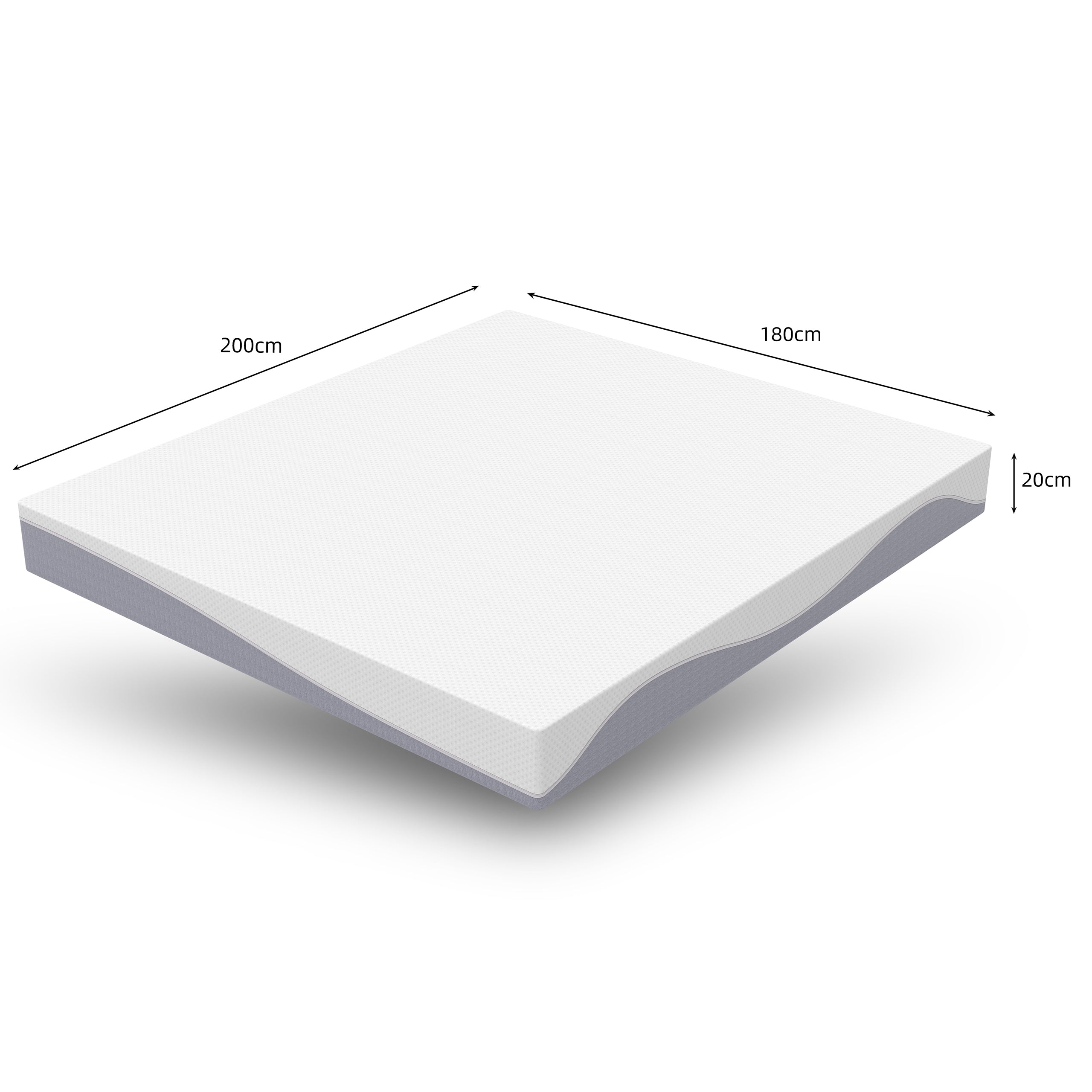 Foam Mattress, 180x200cm Medium Firmness 20cm High Oeko-TEX, Gray and White