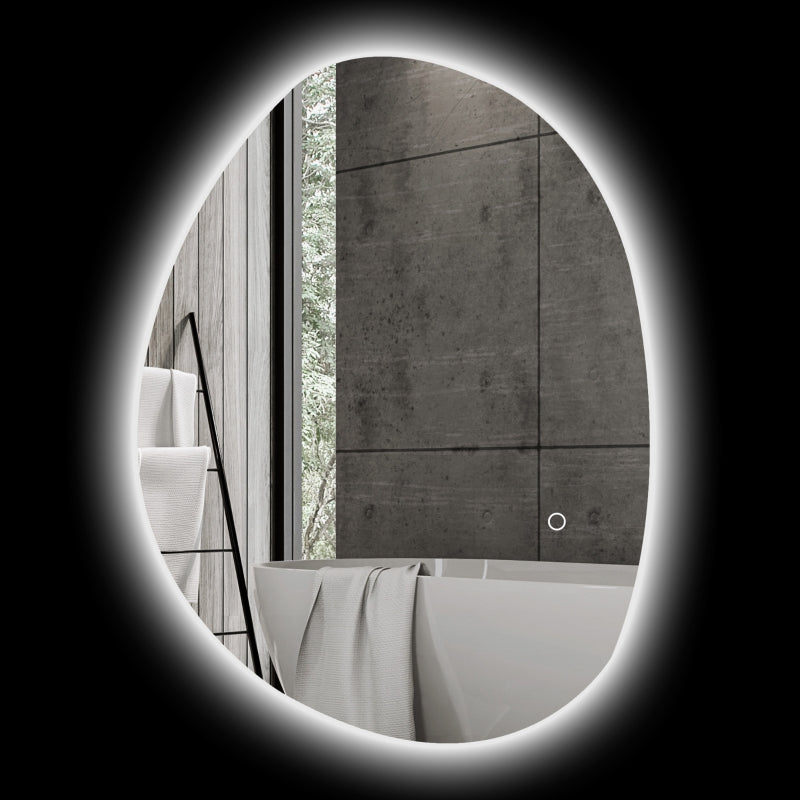 Asymmetrical Bathroom Mirror, LED Light, Smart Touch, Anti-Fog, Silver