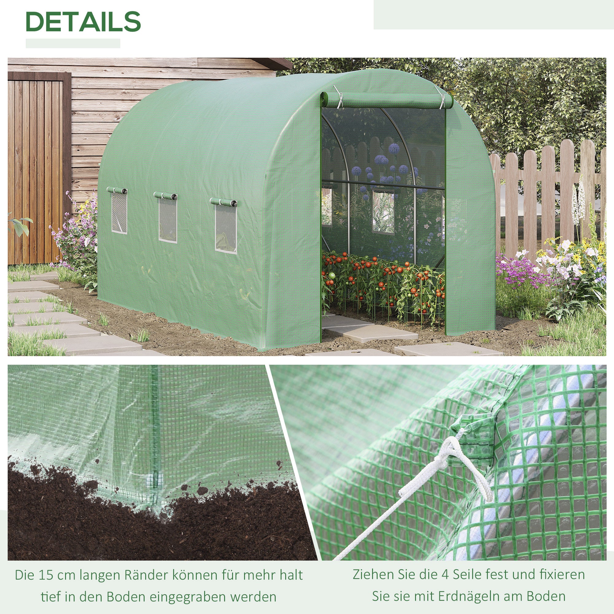 Foil Greenhouse Polytunnel Cold Frame Window 350x200x200cm, Green