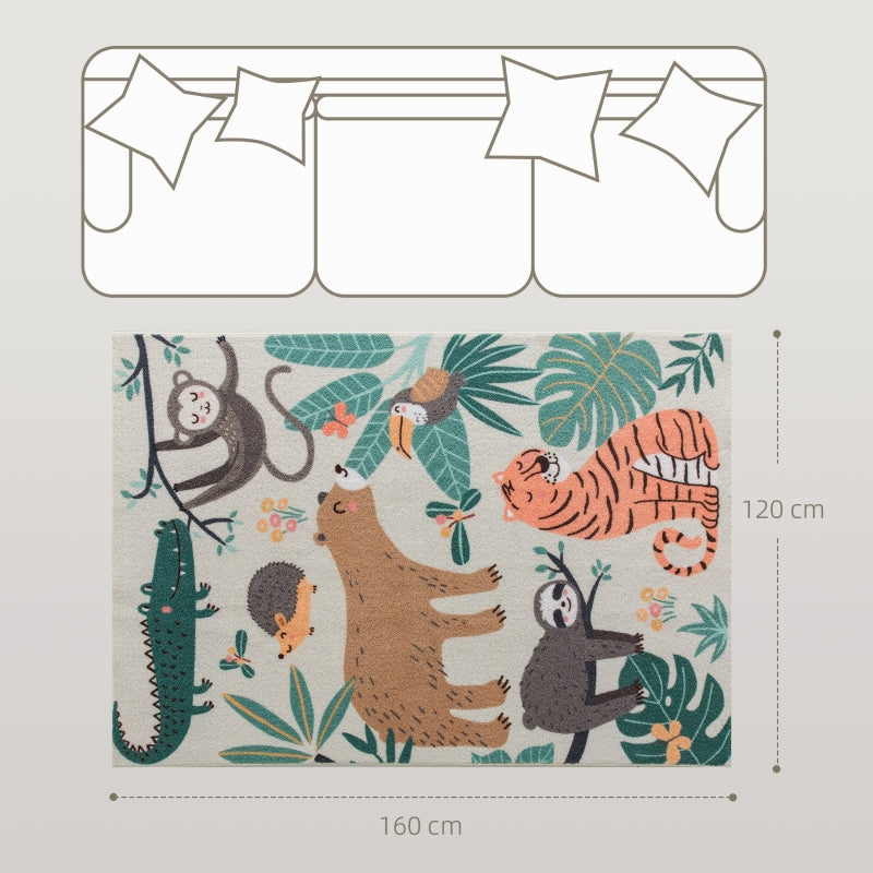 Fleece Rug, Jungle Pattern, Easy-Care, Cream White + Multi-Coloured