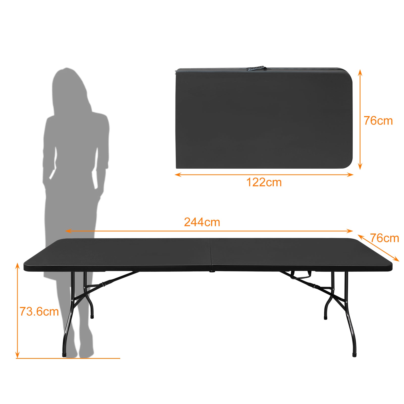 Portable Heavy Duty Folding Table 244cm, Multi-Functional, Black