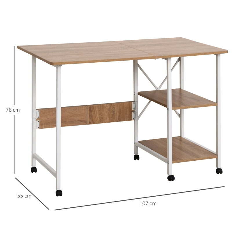 Folding Table Desk, Mobile with Wheels, Natural MDF