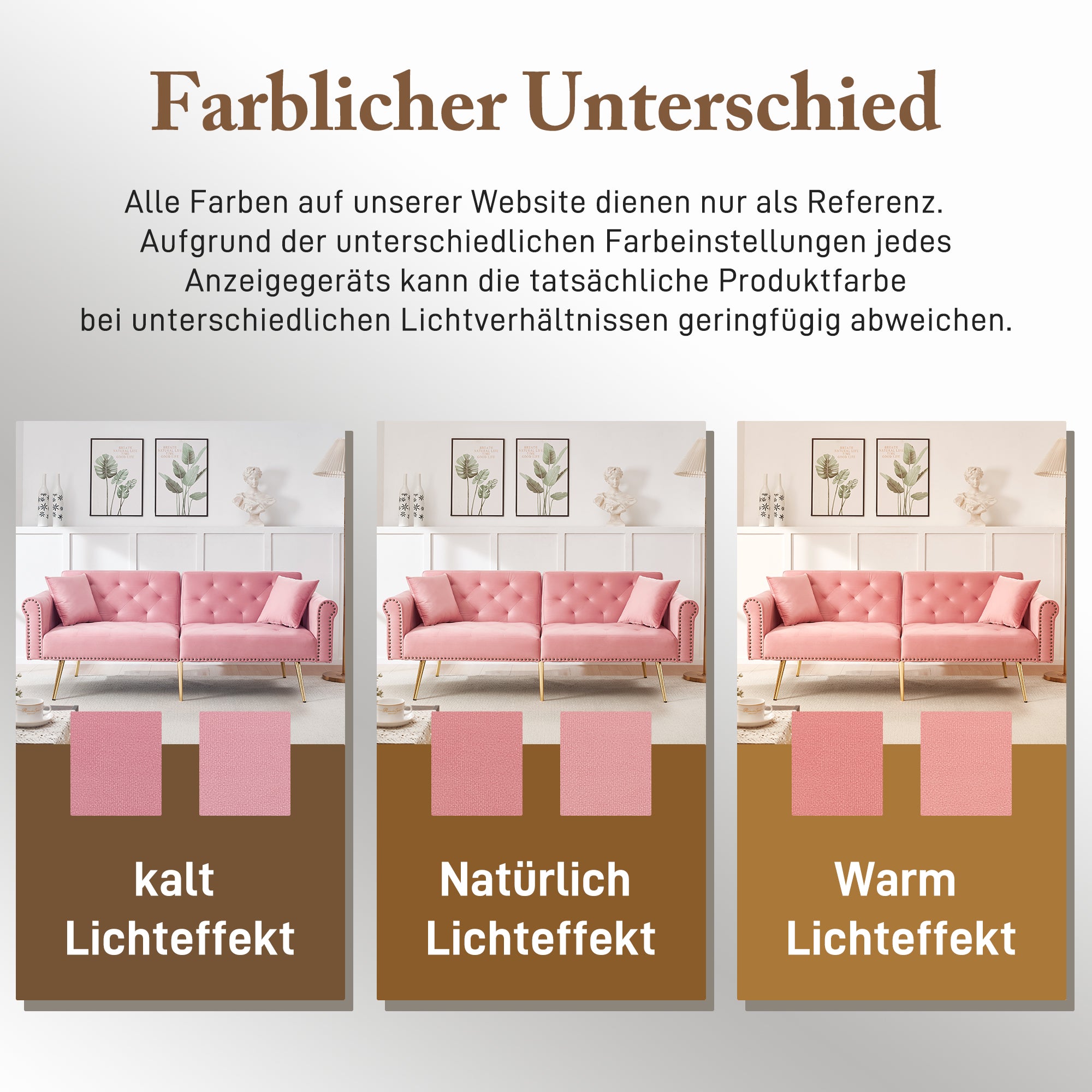 Sofa Bed, 2-Seater with 3-Level Adjustable Backrest & Gold-Plated Metal Feet, Velvet