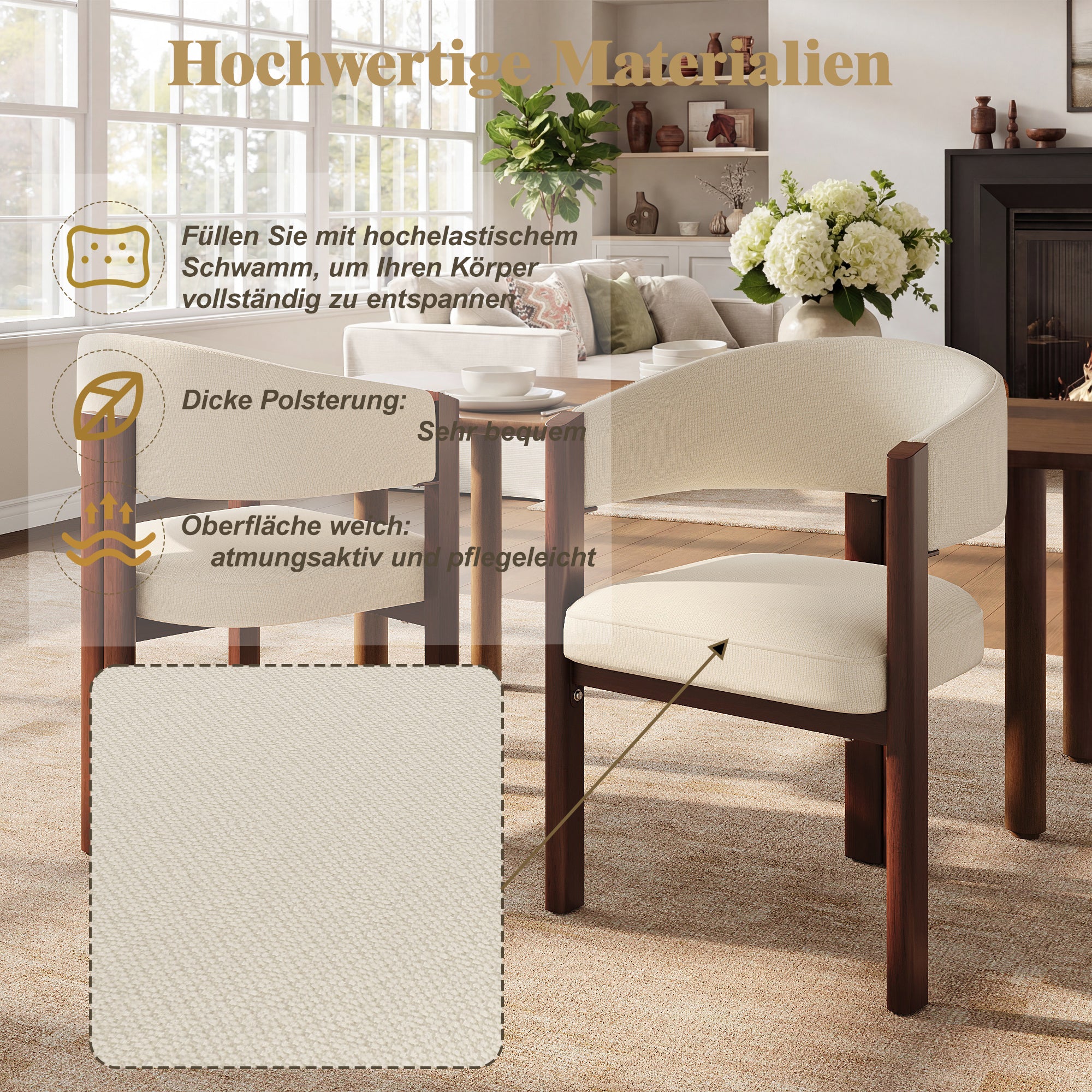 Ergonomic Dining Chairs Set of 4 with Thick Padding and Height-Adjustable Feet, Wood Look