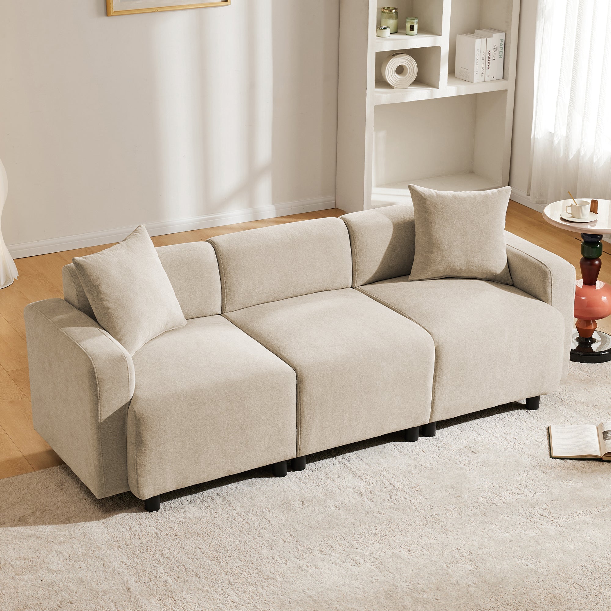Sofa, 3-Seater Modern Upholstered with Decorative Cushions