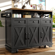 Kitchen Island Mobile Storage Cart with Dividers & Towel Rail - Wood Grain Black