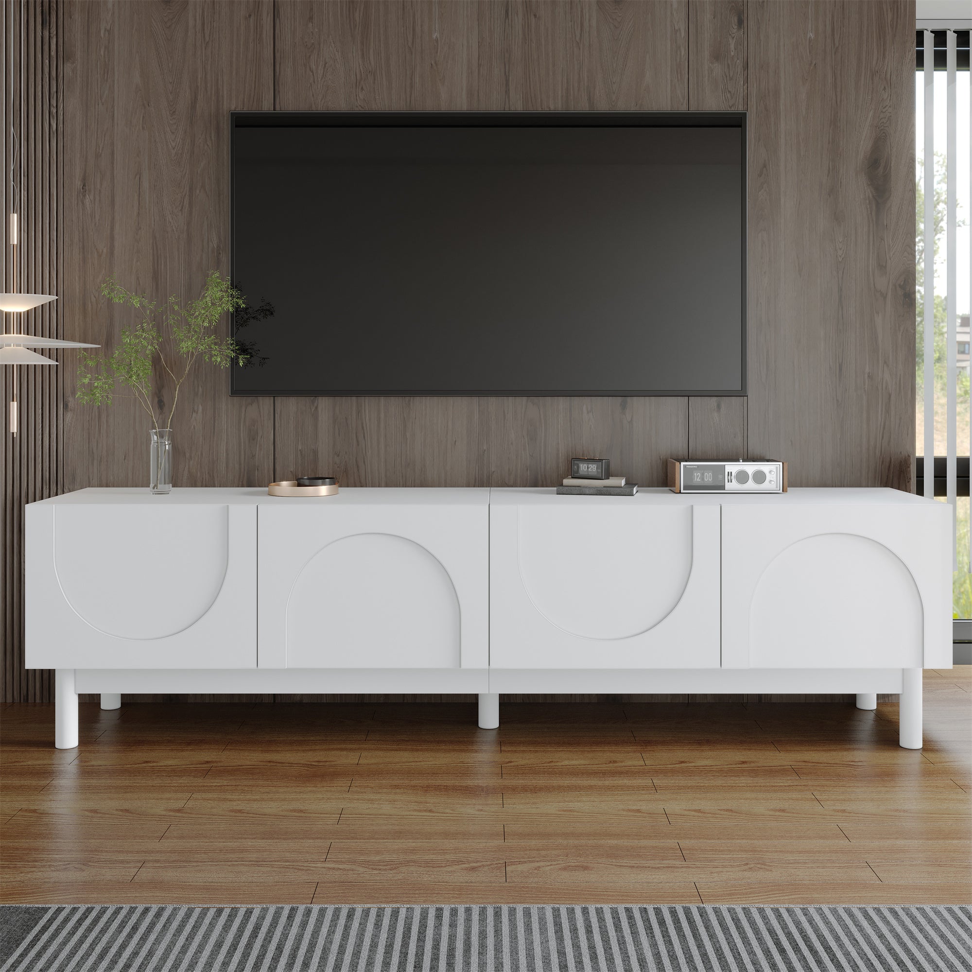 TV Cabinet with Curved Wave-Shaped Doors, Shelves, and Stabilizing Legs
