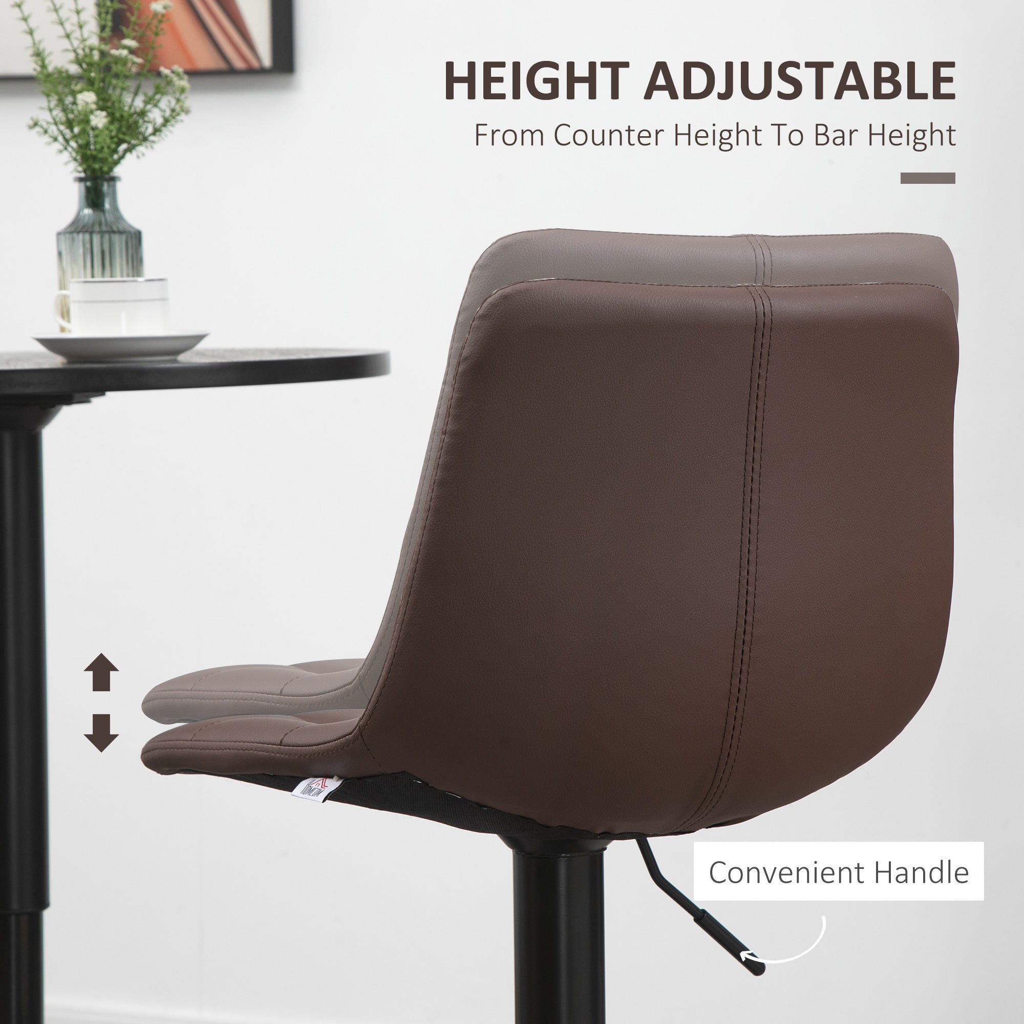 Adjustable Bar Stools, Swivel with Tufted Seat and Back, PU Leather Brown