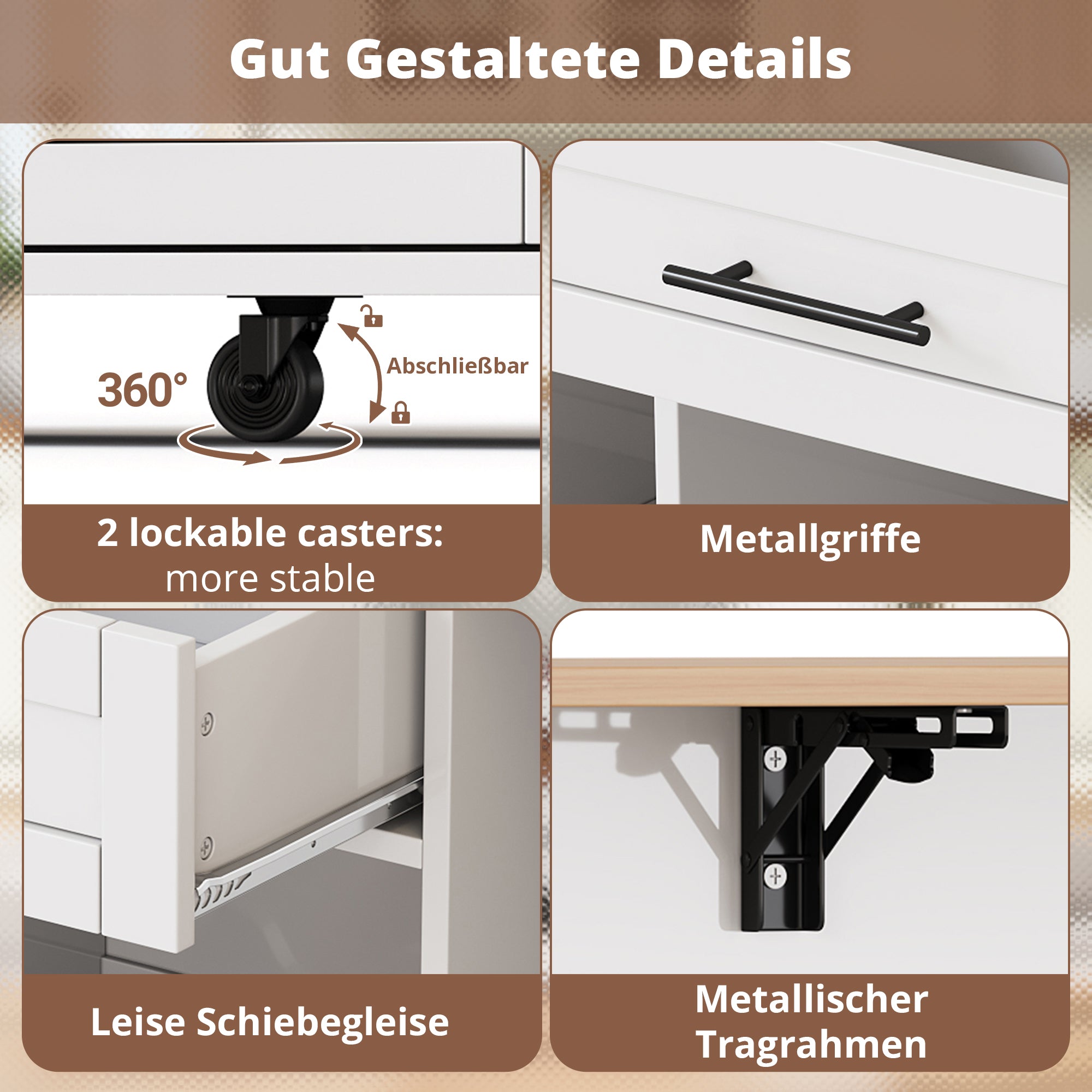 Kitchen Trolley Mobile Folding Worktop Wine Rack Storage - White