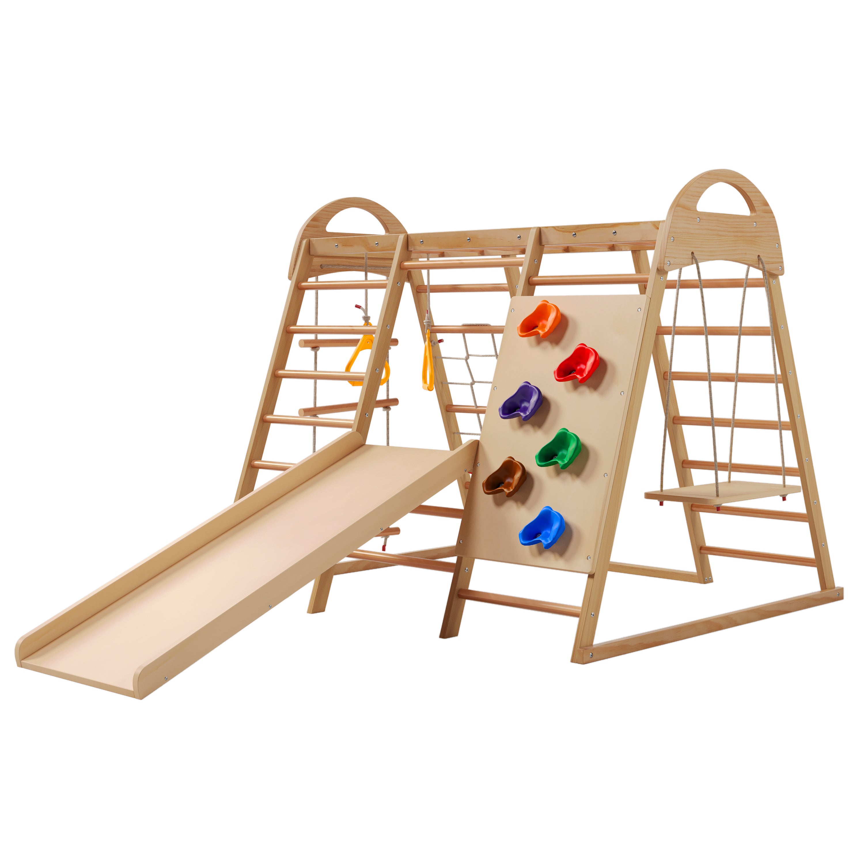 7-in-1 multifunctional climbing frame, solid wood plywood and beechwood