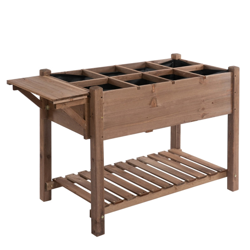 Raised Bed Planter, 8 Grids & Foldable Shelf, Solid Wood, Brown