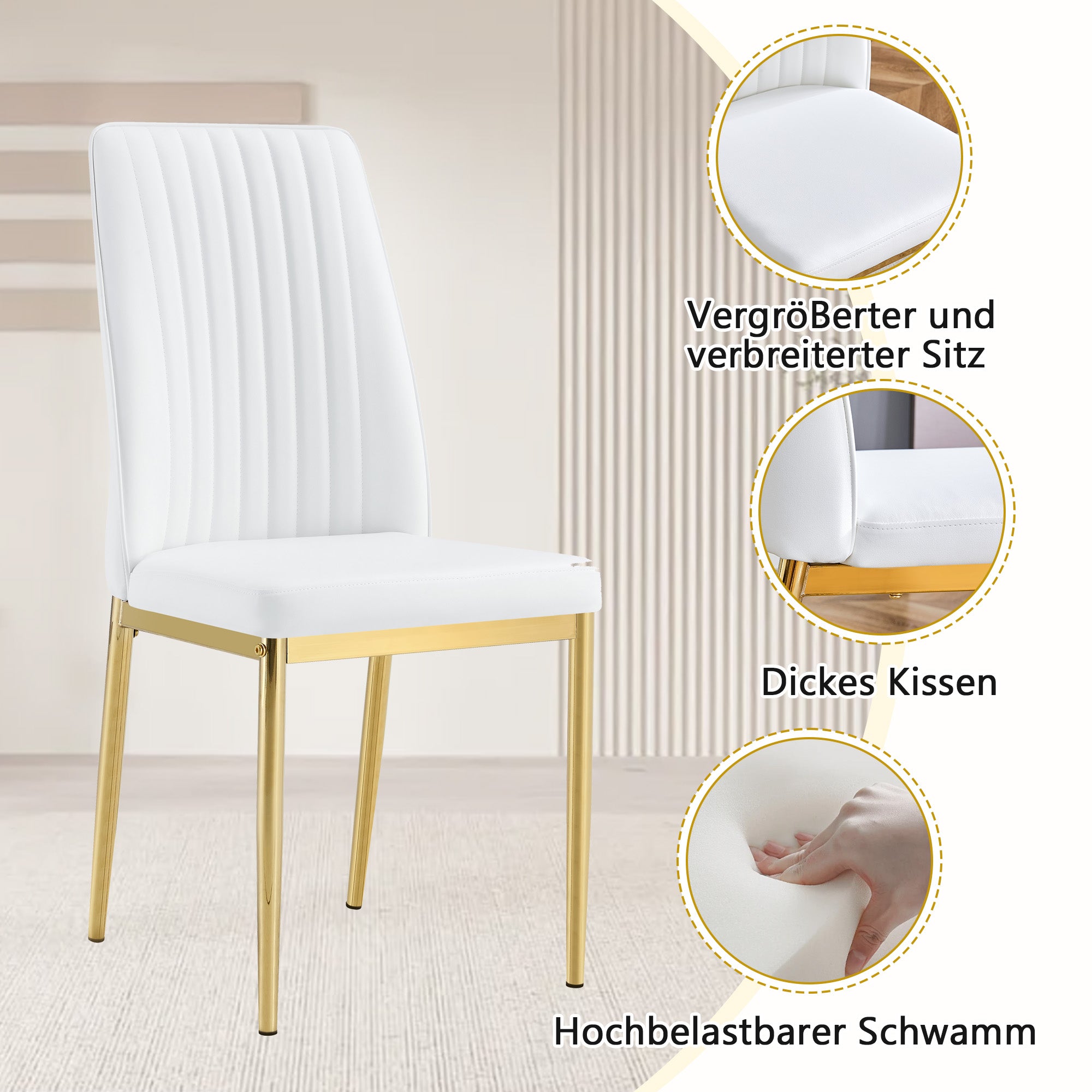 Table set with rectangular dining table, storage shelf, 4 armchairs, faux leather