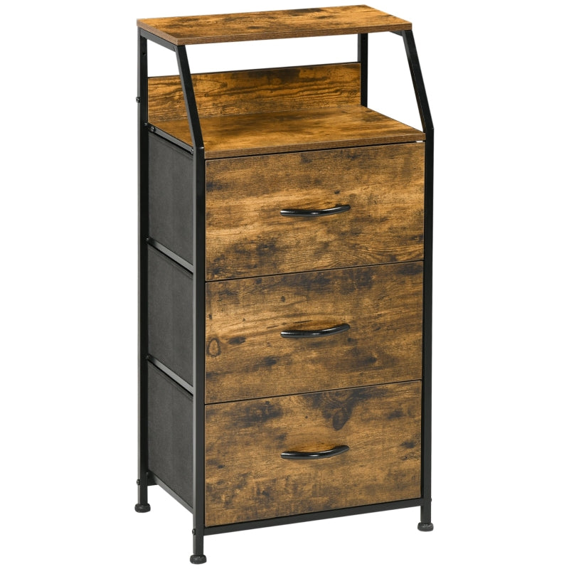 Fabric chest of drawers with 3 drawers, steel frame, rustic brown