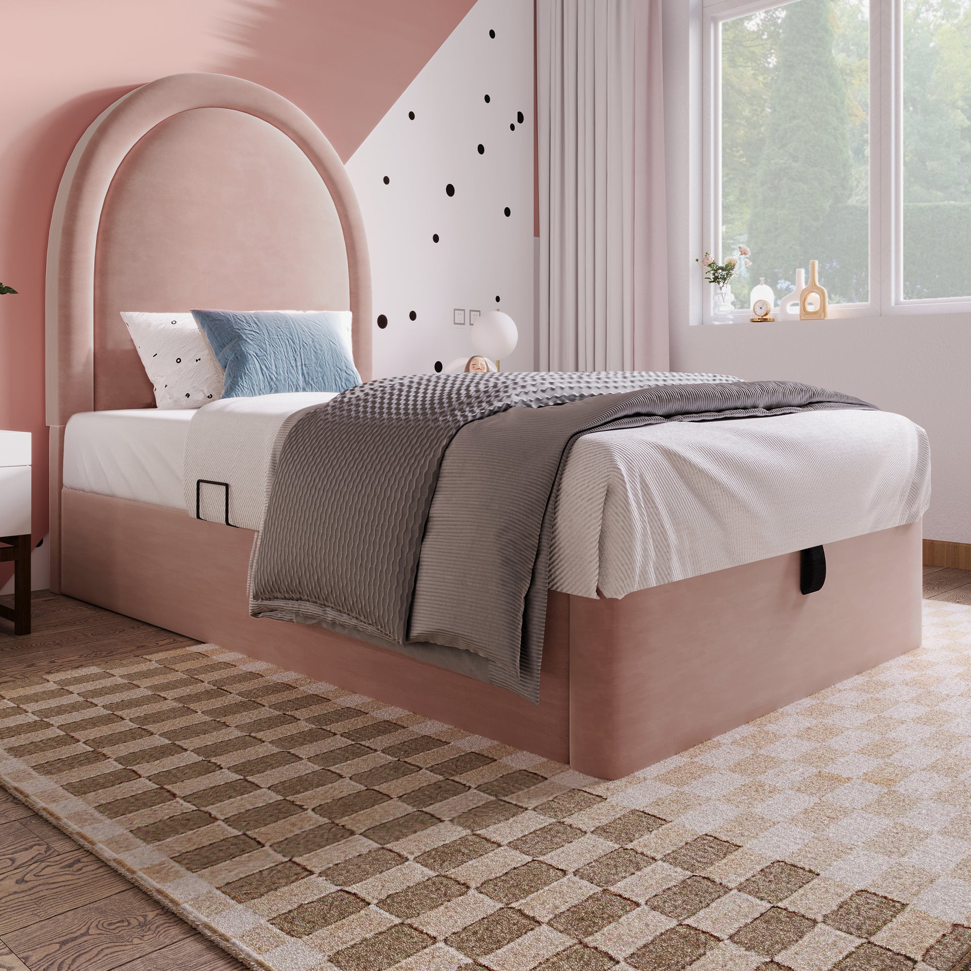 Children's Bed, Single 90 x 200 cm, Velvet Pink