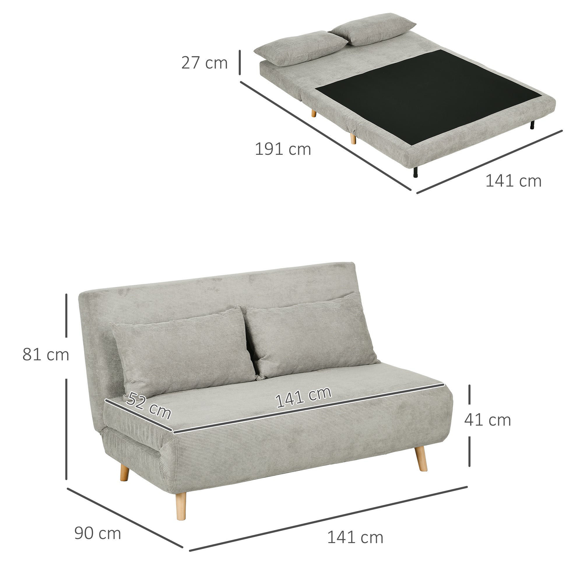 Sofa Bed Fold-Down Adjustable Backrest Velvet Grey
