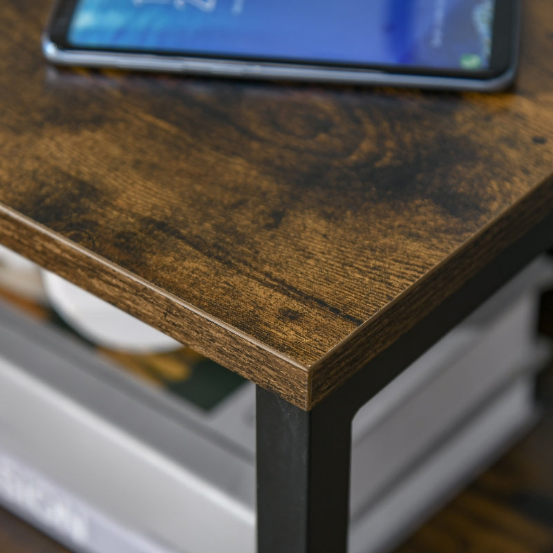 Industrial Side Table with Drawer and Storage Shelf, Slim Nightstand, Rustic Brown