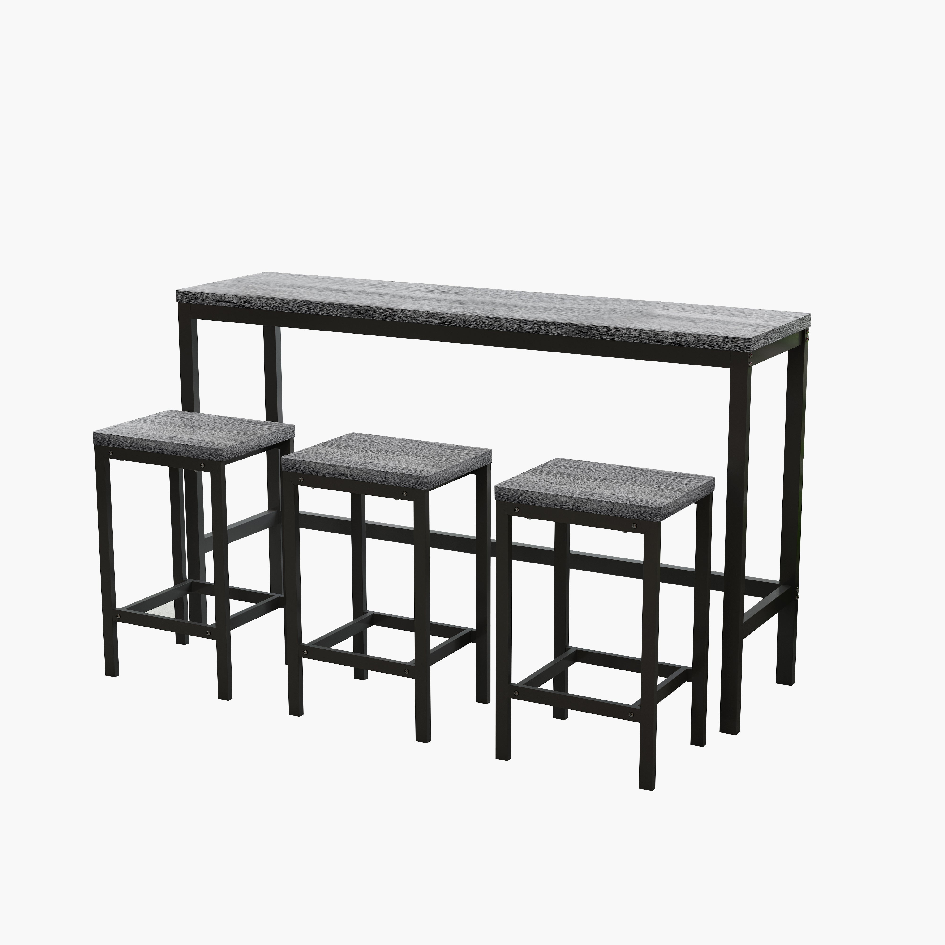 148CM Modern Design Kitchen Dining Table, Pub Table, Long with 3 Stools, Grey