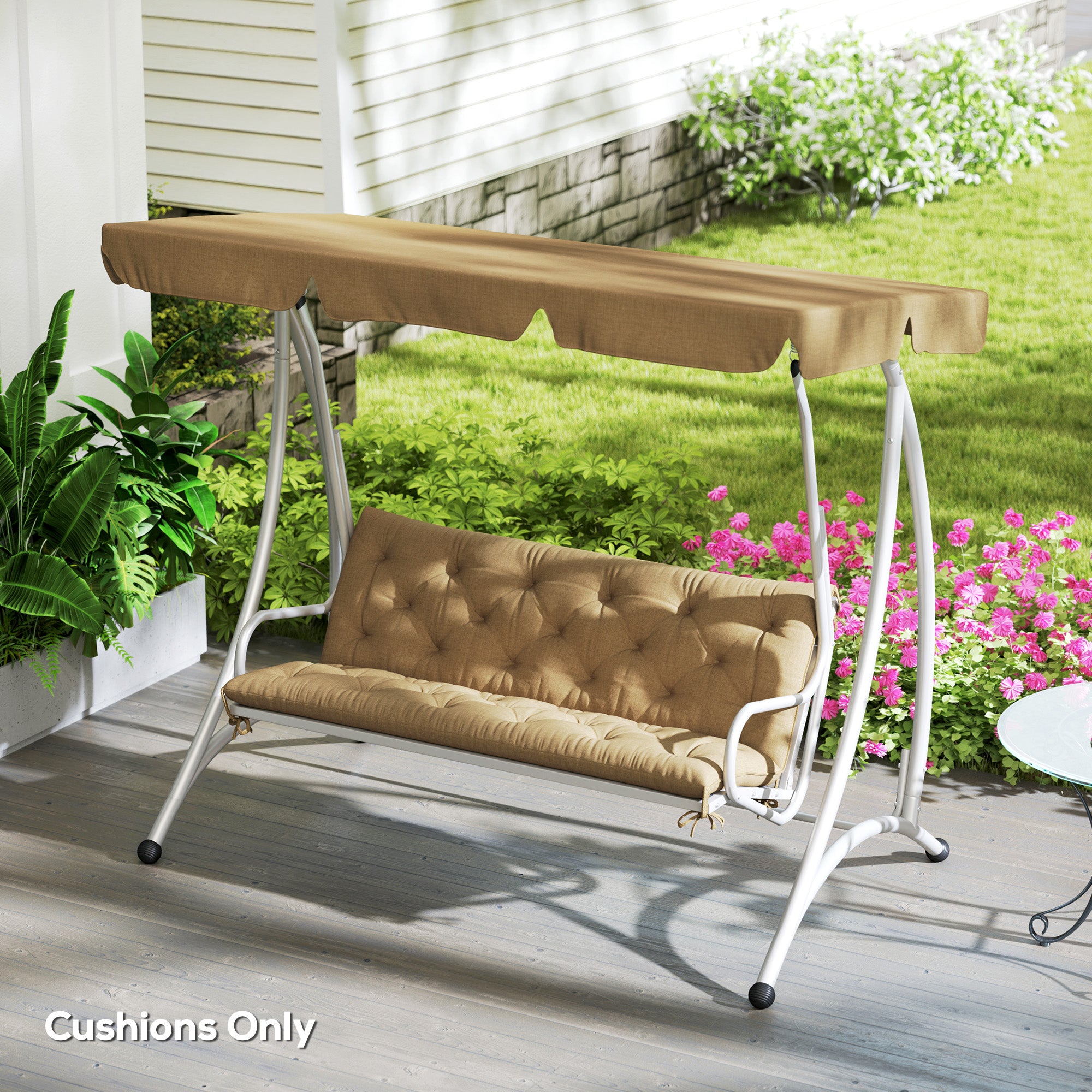 Three-Seater Bench Cushion Padded Polyester Khaki