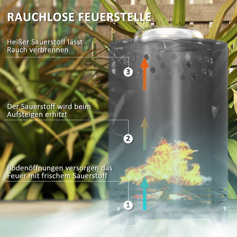 Fire Bowl 16x25cm with Poker, Stainless Steel, Gray