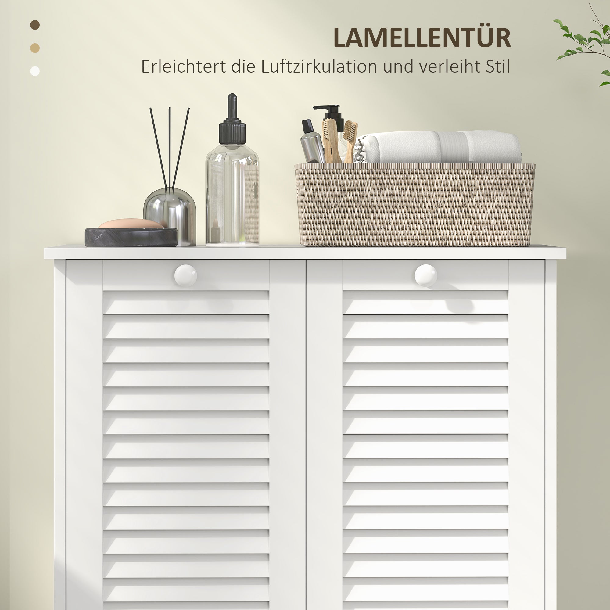 Laundry Cabinet, 2 Baskets, Louvered Doors, White