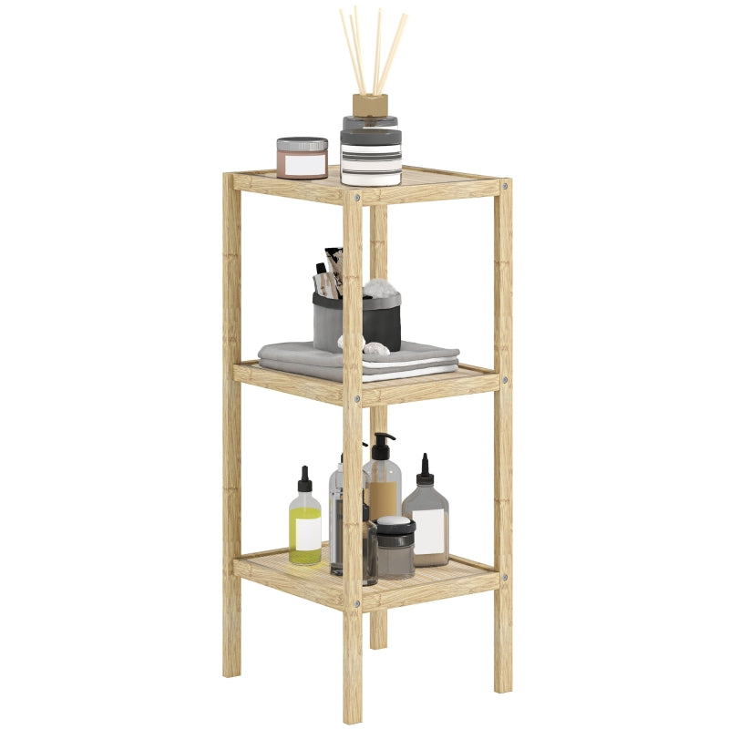 Three-Tier Bathroom Shelf Storage Unit - Natural Bamboo