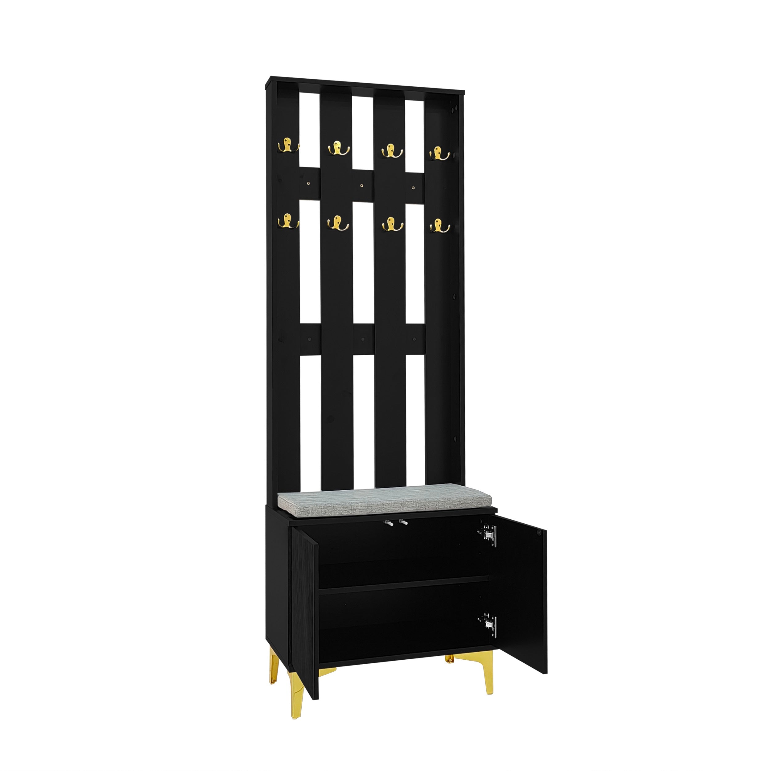 Wardrobe set with shoe bench and cushion and hooks