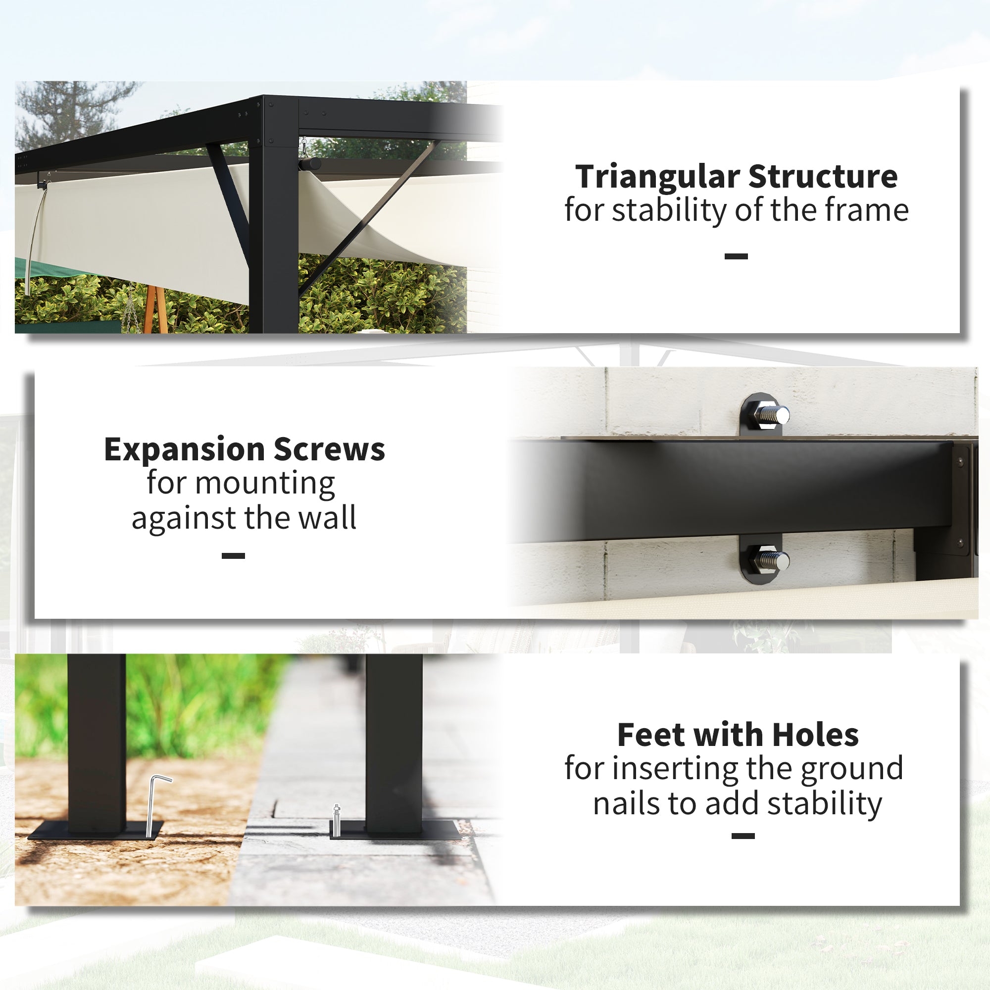 Pergola 3x3m Sliding Canopy Cream White