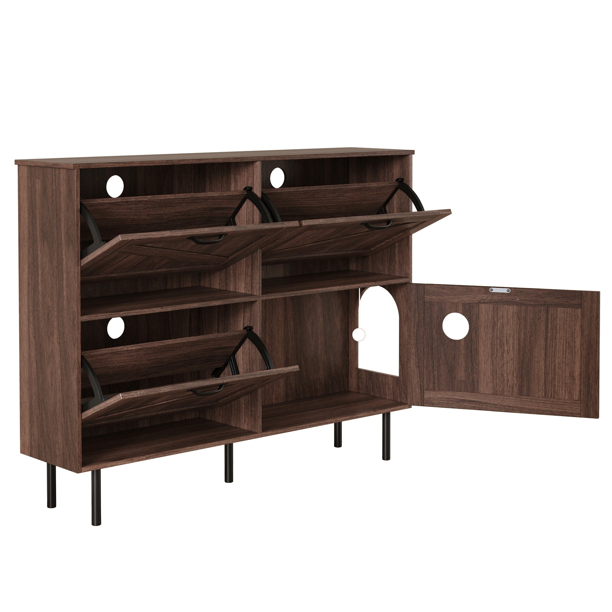 Narrow shoe cabinet with 3 flaps and pet toy storage, for hallway use