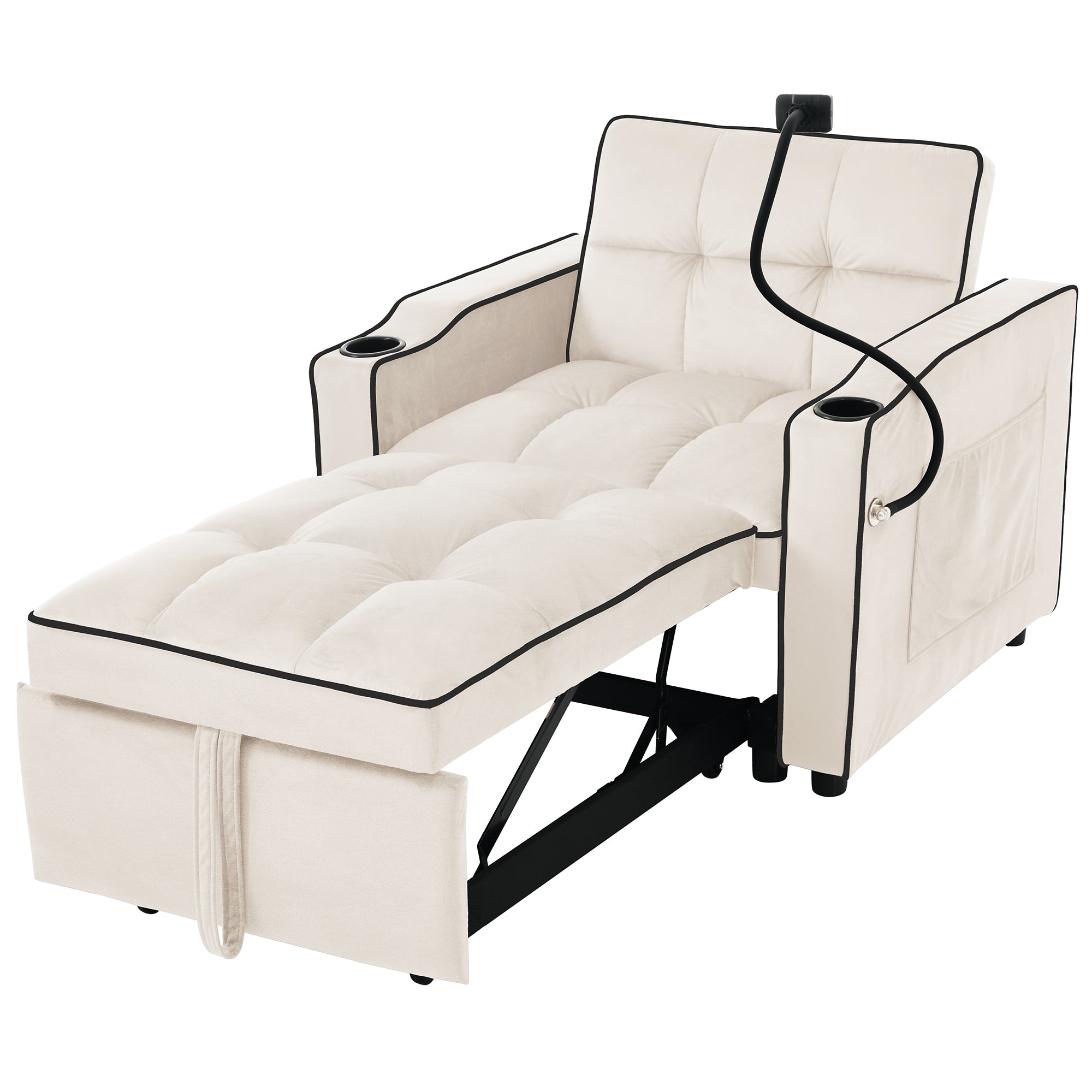 3-in-1 Pull-Out Single Sofa Bed with Cup & Phone Holders, for Small Spaces