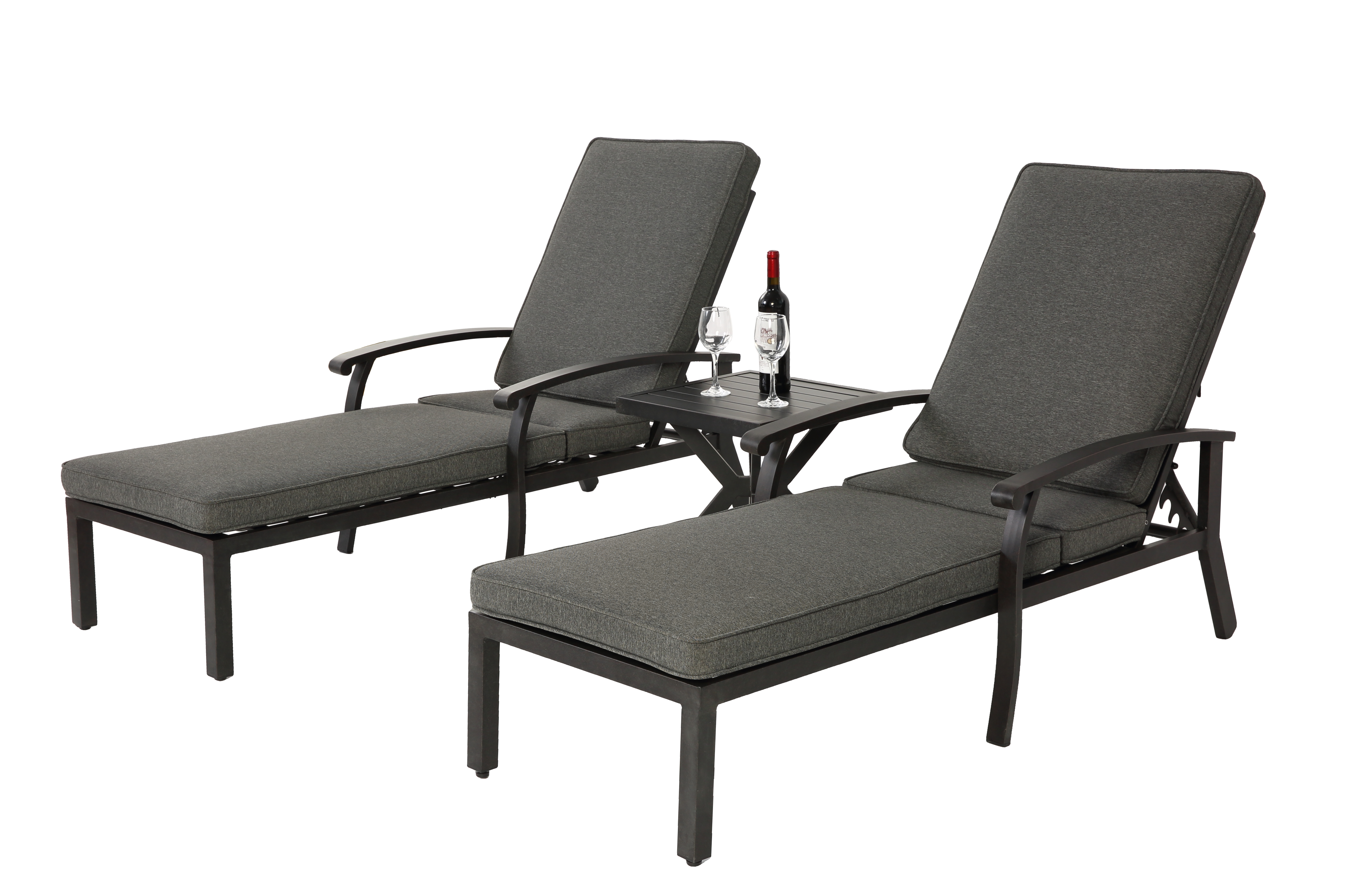Lounge Patio Chair, Adjustable Reclining Rustproof Aluminum, Gray Cushion