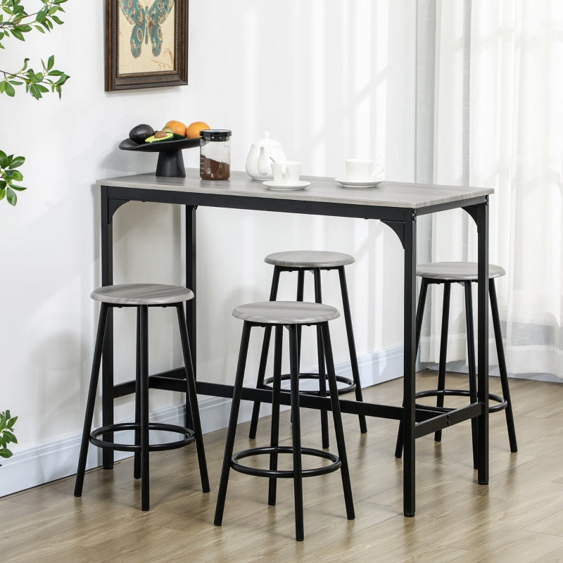 Five-Piece Bar Table Set Industrial-Style Dining Grey/Black