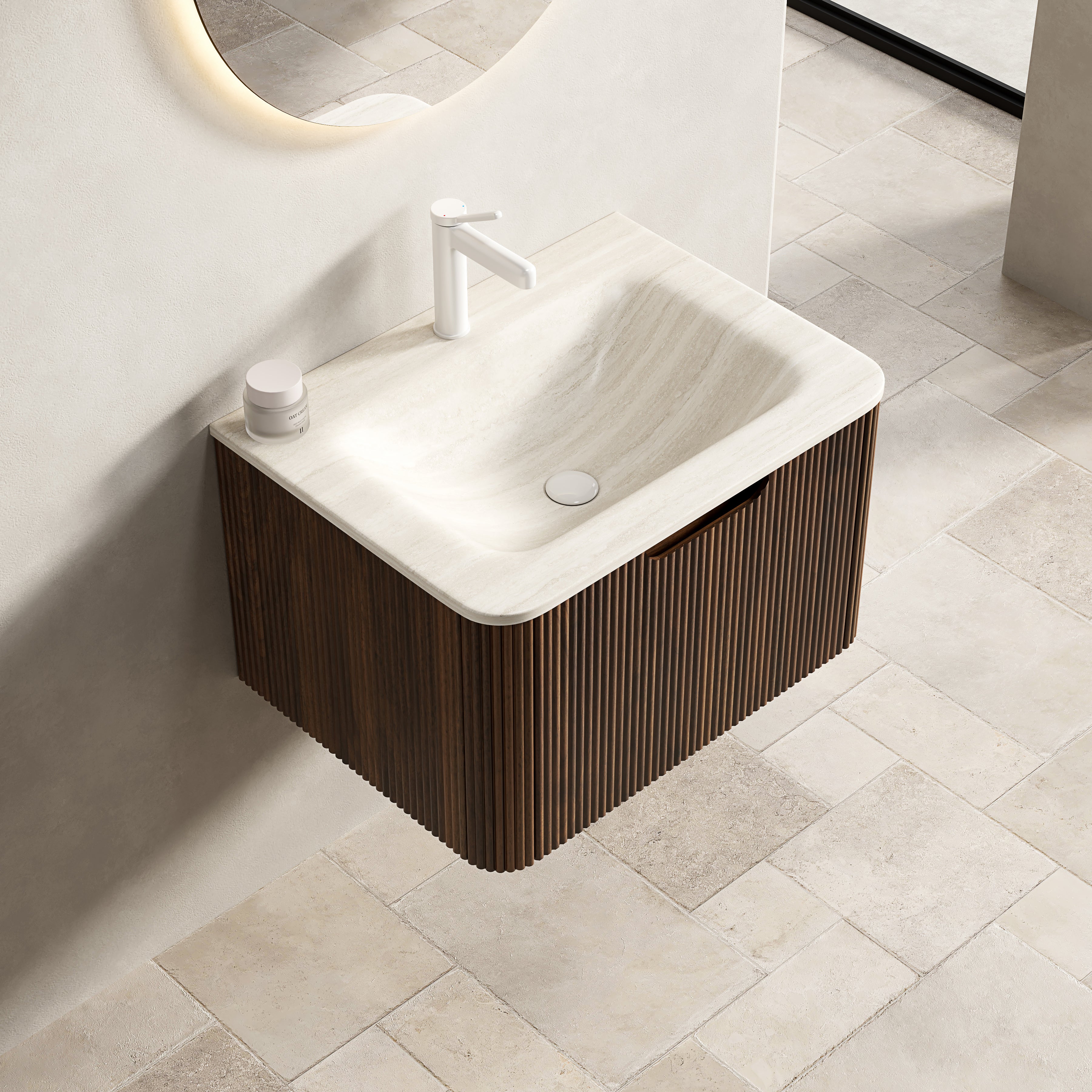 ROZ Vanity Wall-Mounted Undermount Basin Drawer, Walnut Wood Grain