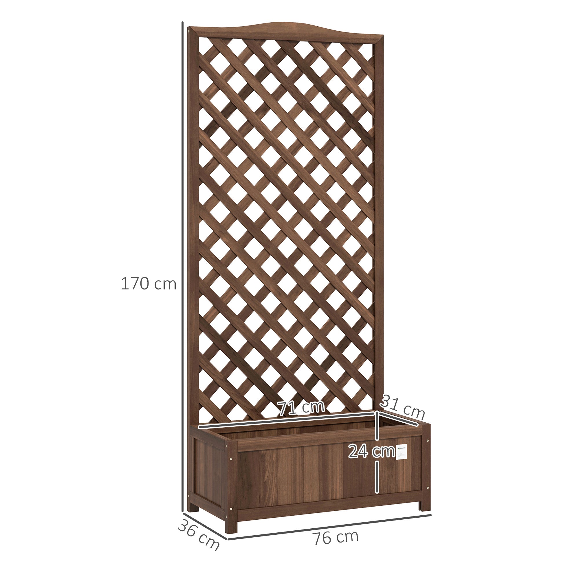 Garden Wooden Planter Box with Trellis, Raised Bed, Dark Brown