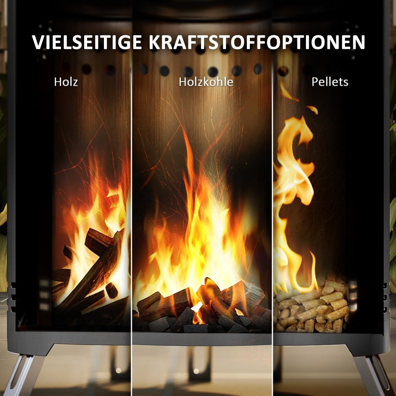 Fire Bowl 16x25cm with Poker, Stainless Steel, Gray