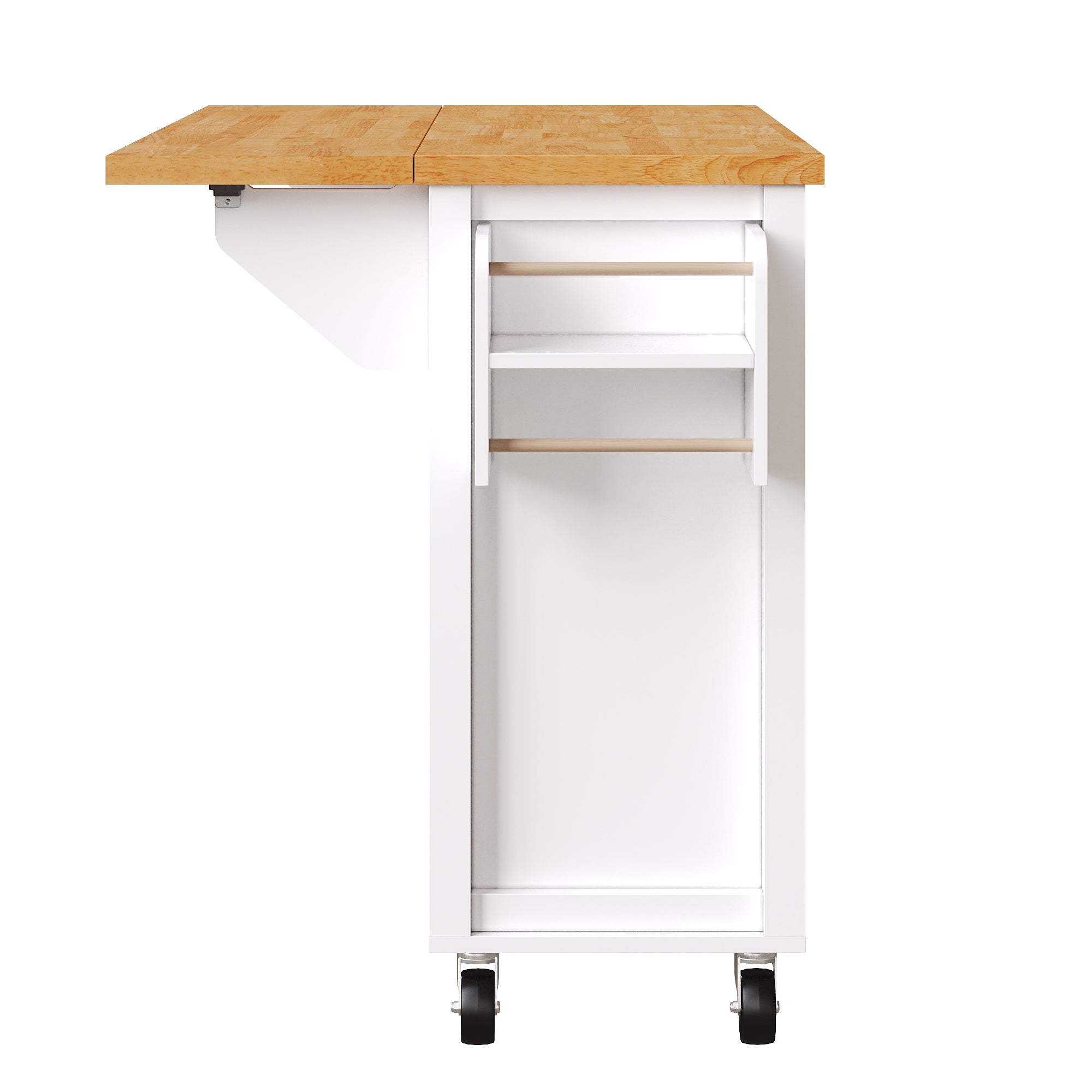 Mobile Kitchen Island with Foldable Table and Storage Drawers, White MDF