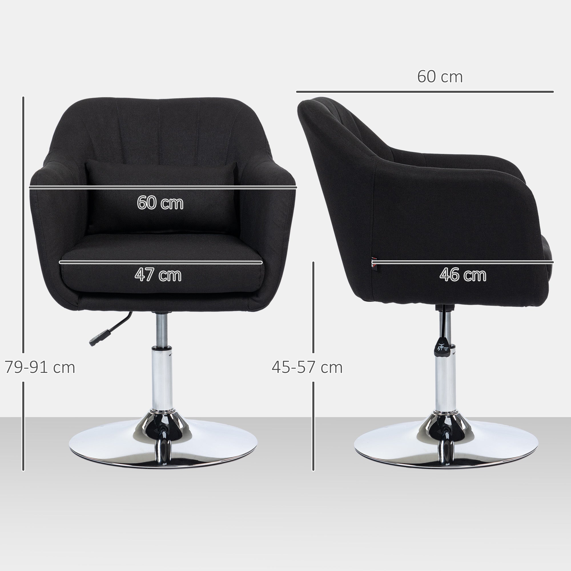 Armchair Recliner with Armrests Lumbar Cushion Swivel Metal Frame, Linen Look Black