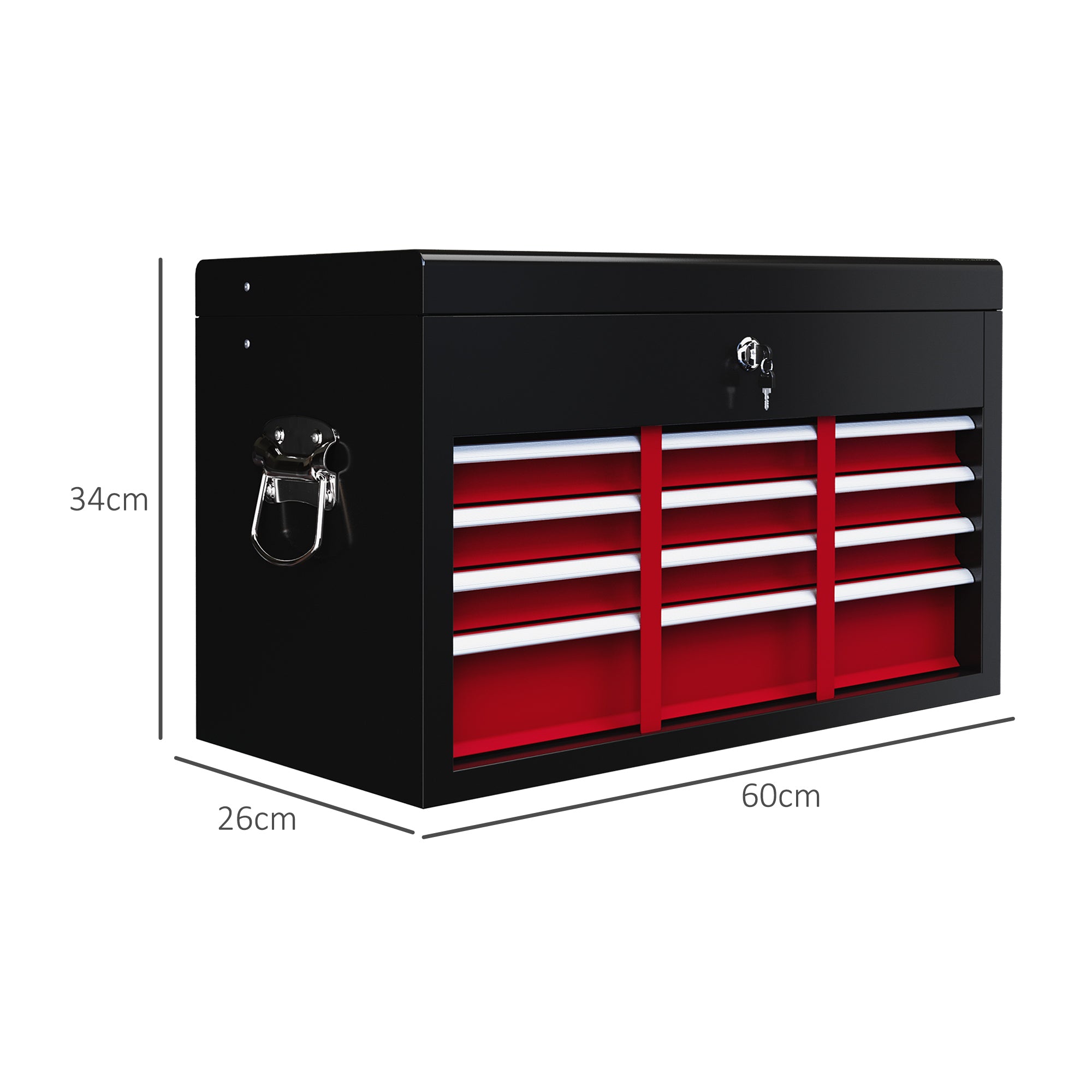 Tool box 6 drawers with lock and handle, steel red and black