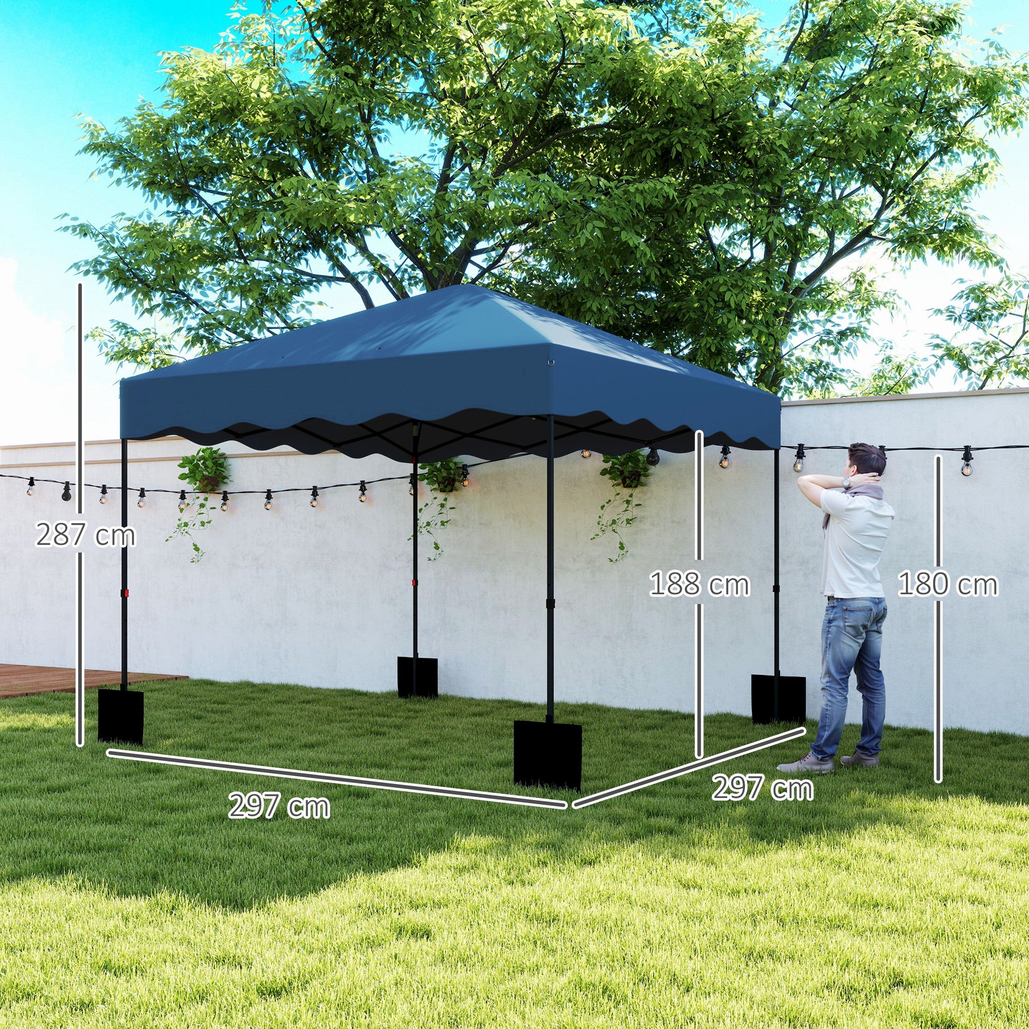 Gazebo 3x3m Pop-Up, Water-Repellent, UV Protection 50+, Dark Blue