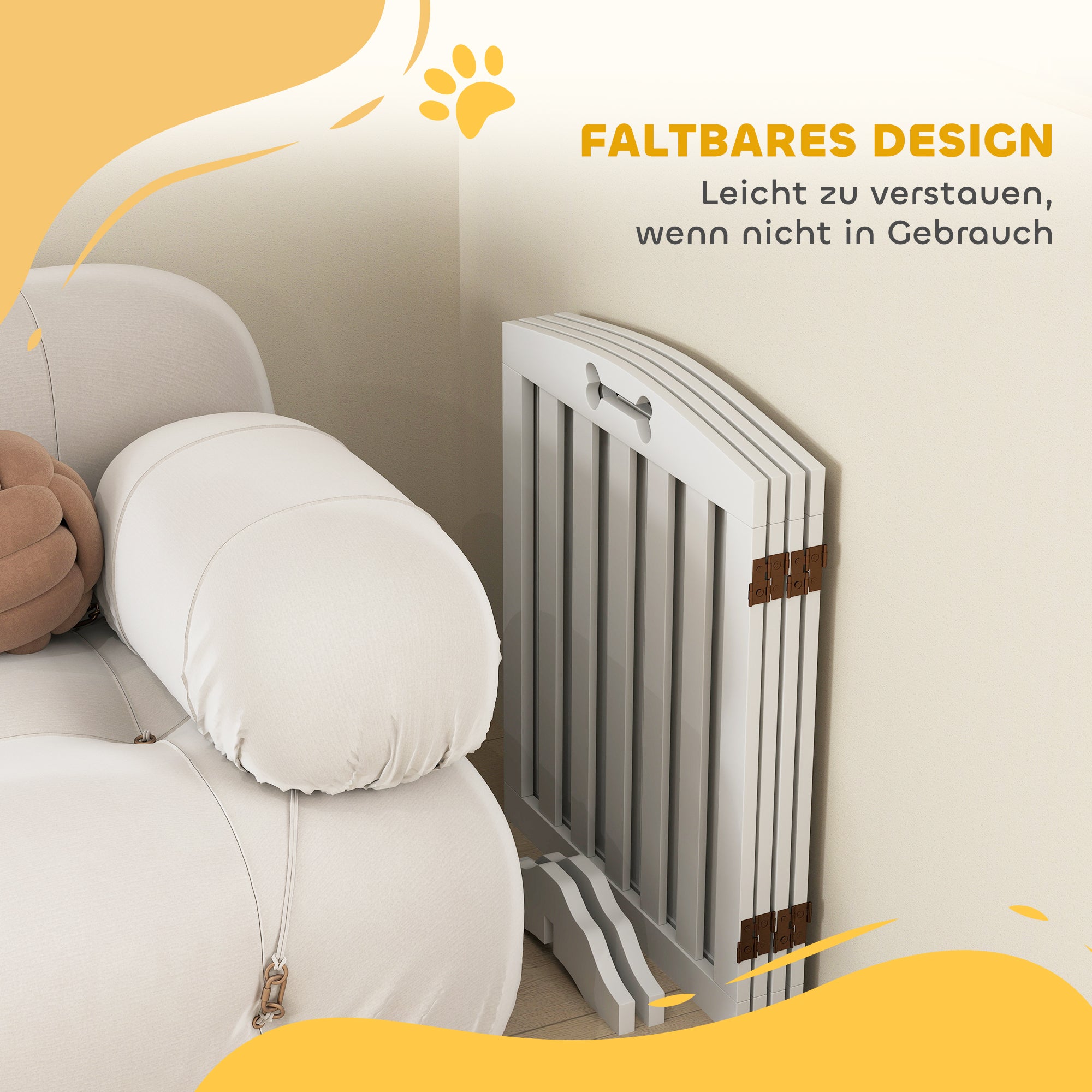 Dog Gate 4-Piece Set, Foldable Freestanding Stair Gate 207.5x61cm, White