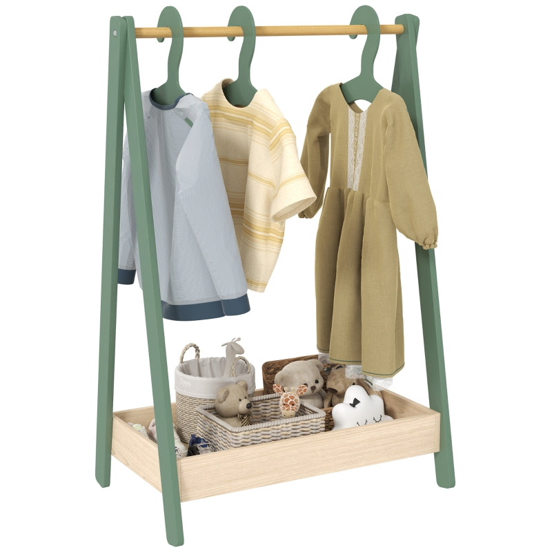 Kids Clothes Rail, 3 Hangers Bottom Storage Shelf, Green