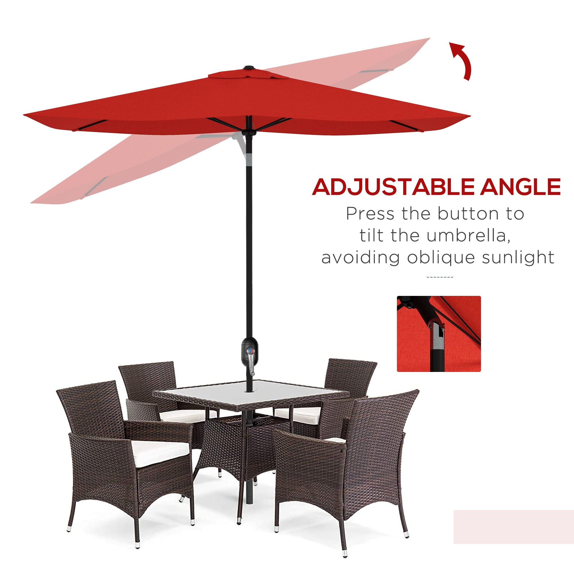 Garden Parasol Umbrella, Rectangular Outdoor Market Sun Shade, Wine Red