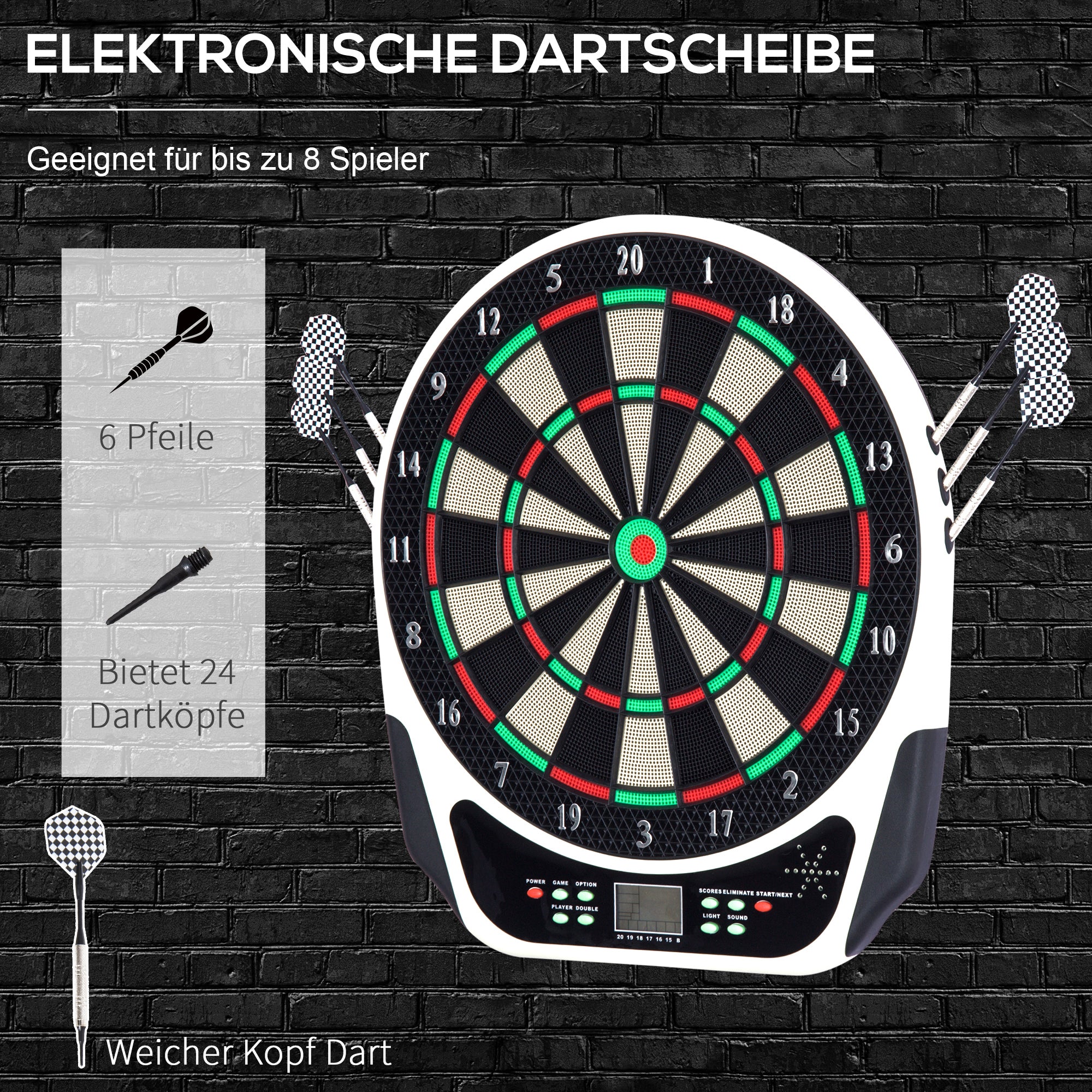 Electronic Dartboard, LCD Display, 18 Games, Steel