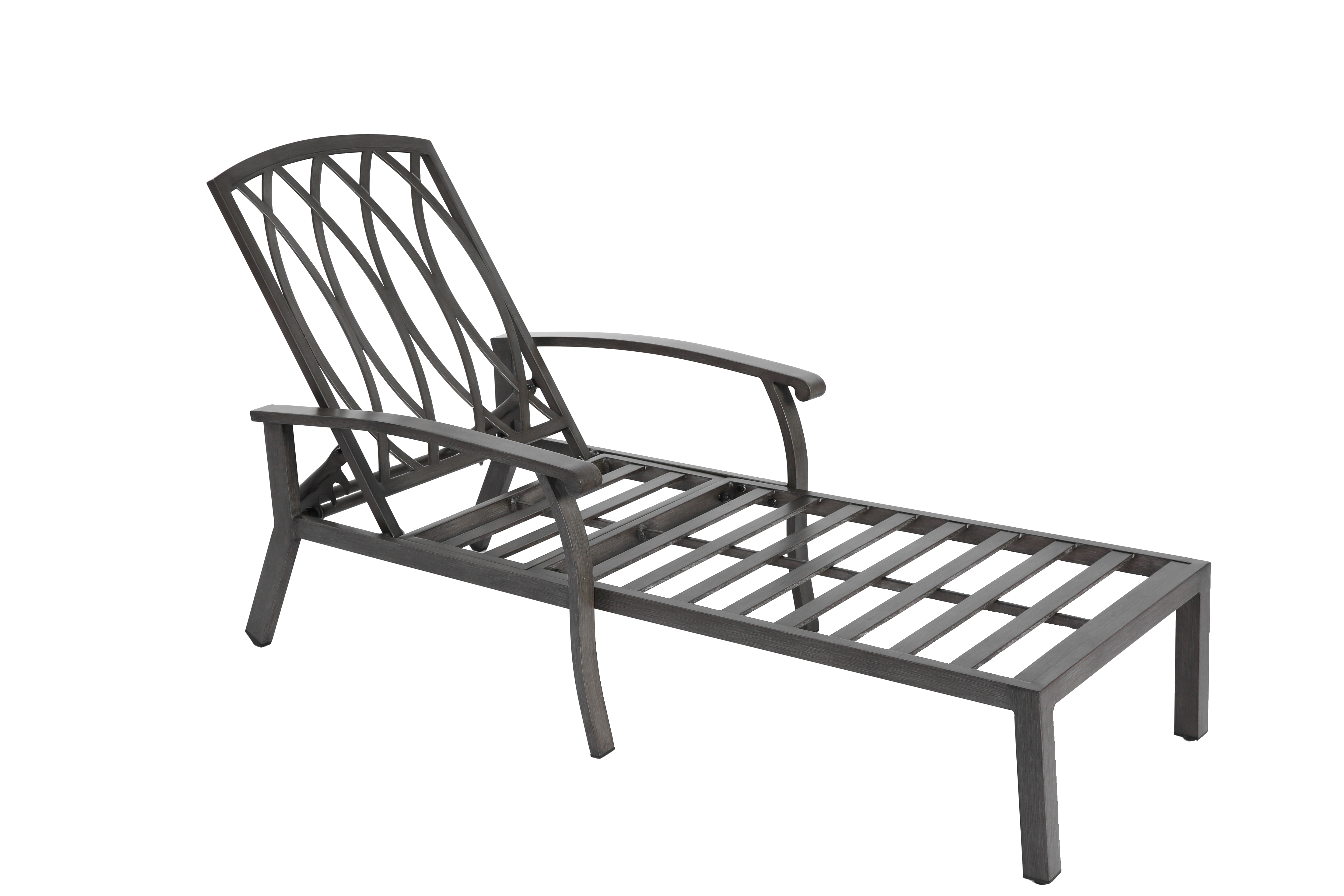 Lounge Patio Chair, Adjustable Reclining with Gray Cotton Cushion